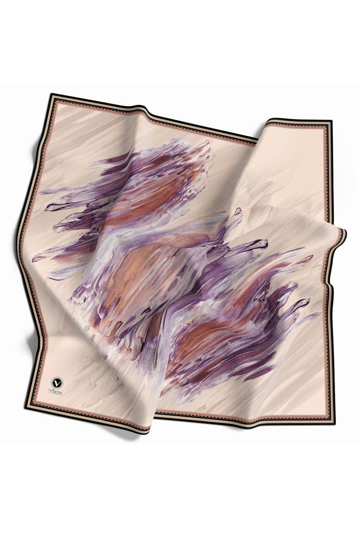 Twill Fırça Darbesi Desenli Somon Renkli 90x90 Eşarp (İpek İçermez) Dikim Şekli : El Dikişi