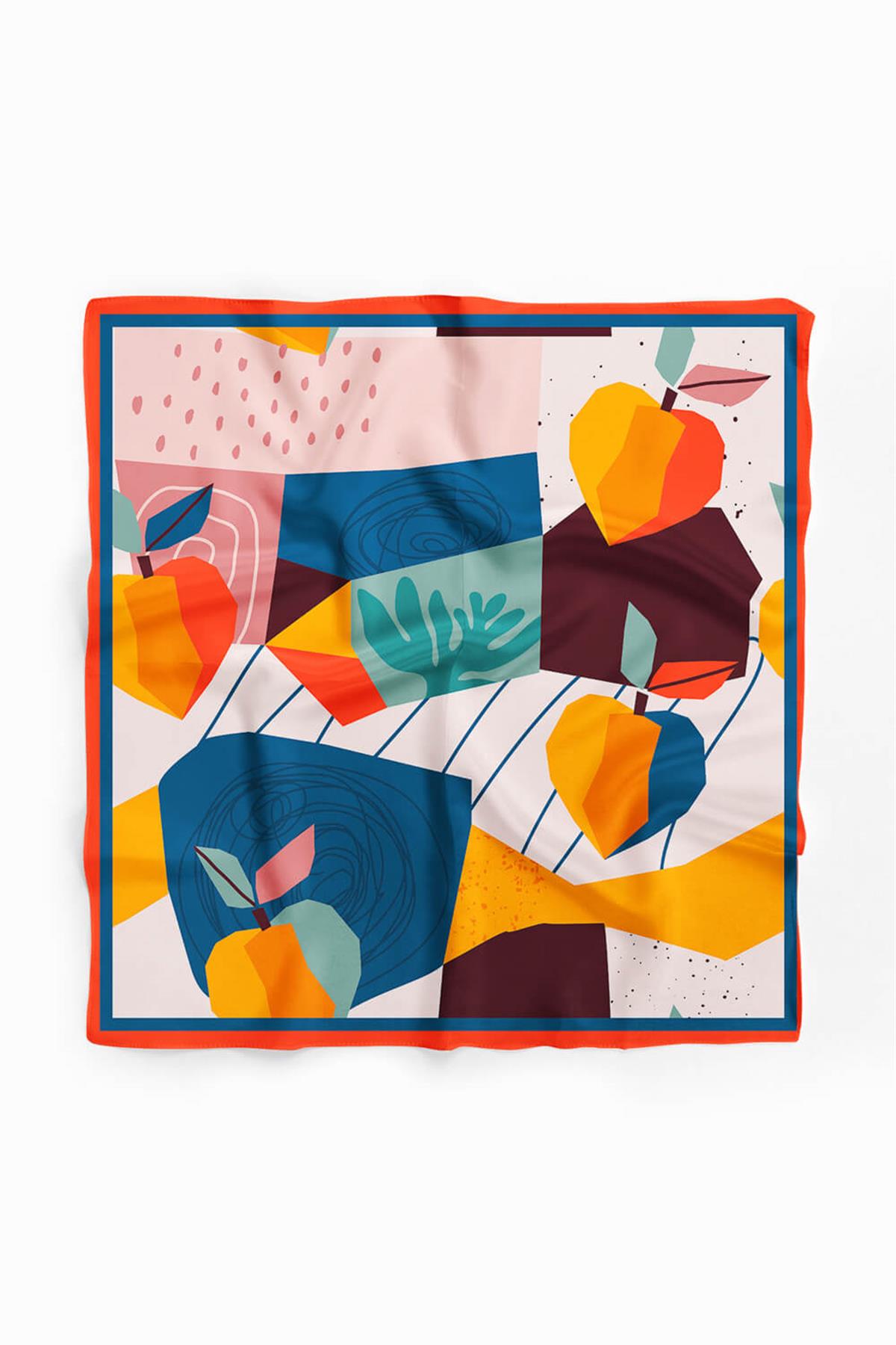 Vissona Geometrik Desenli %100 İpek Bandana 55x55