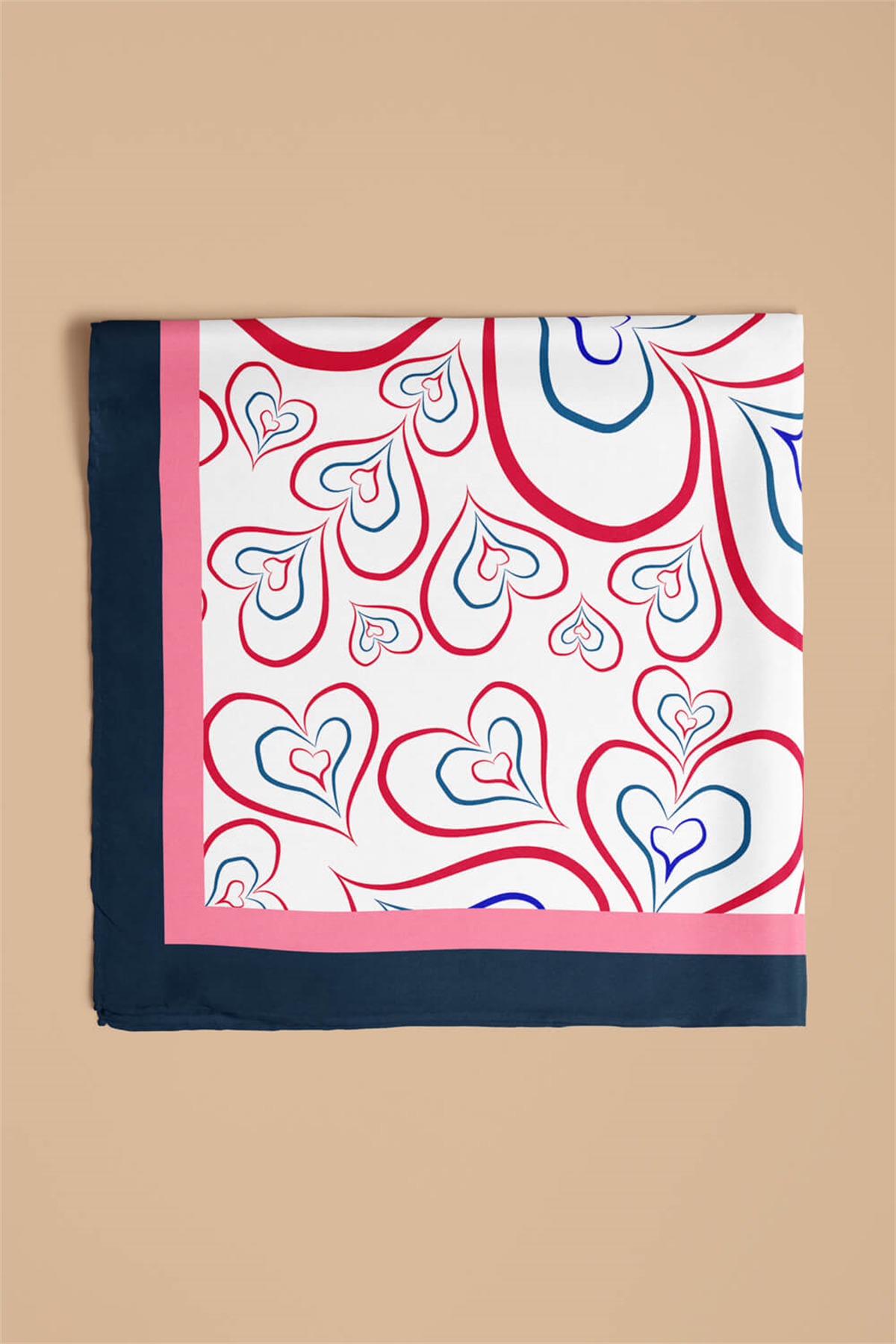 H18 Kadın Kırmızı Kalp Desenli 50x50 Bandana HYL DG0824-22