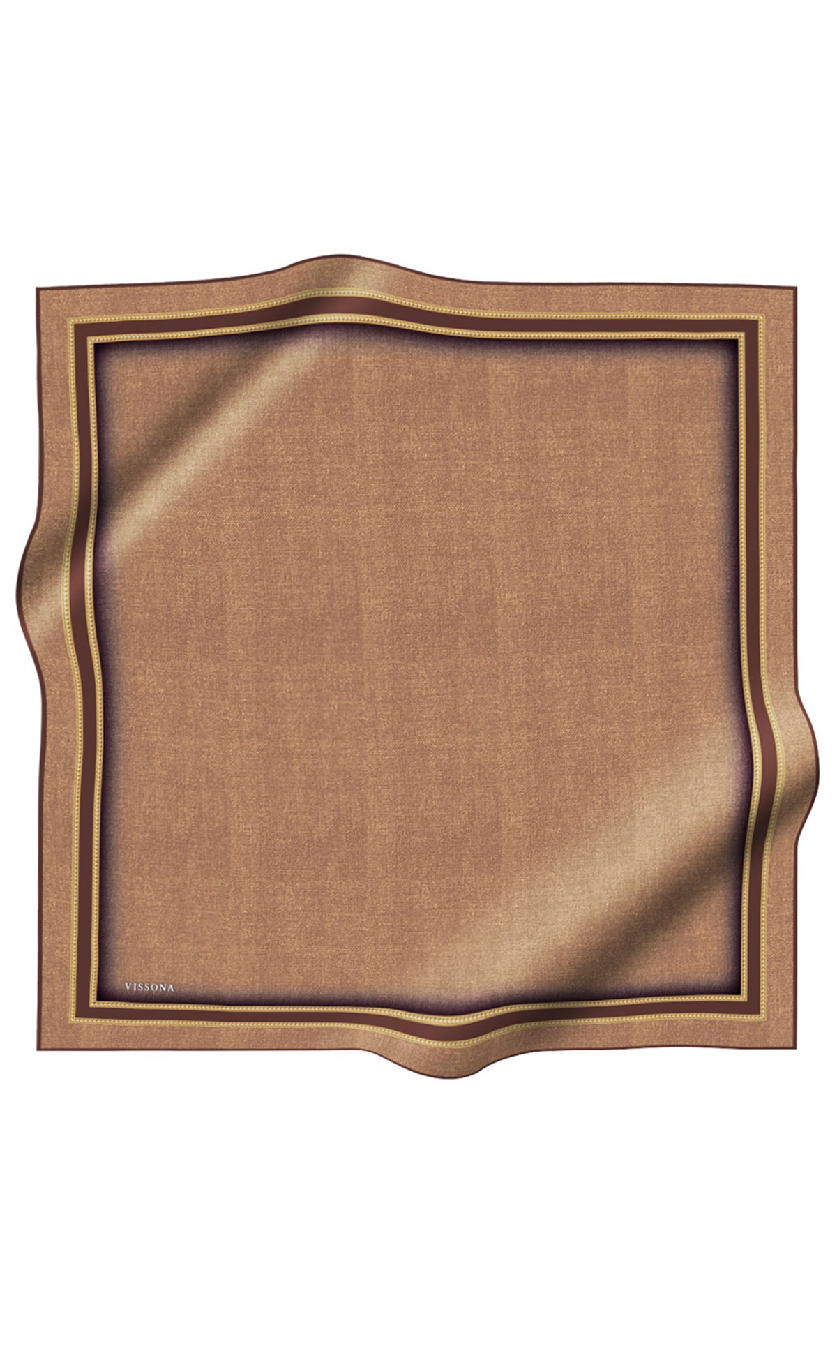 % 57 İPEK % 43 VİSKON Twill İpek Dokulu Şerit Desenli Bej - Kahverengi Renkli 90x90 Eşarp Dikim Şekli : El Dikişi
