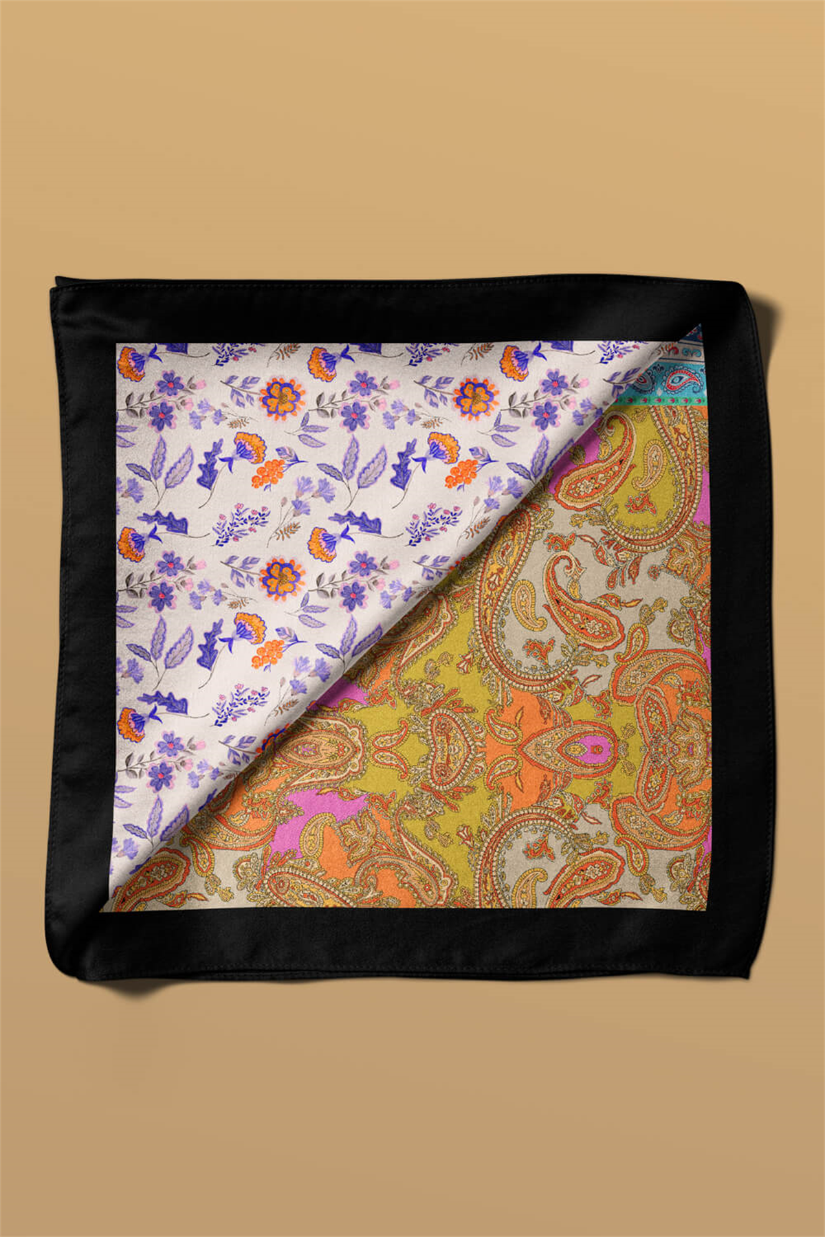 G68 Kadın Mor Beyaz Etnik Desenli 55x55 Bandana