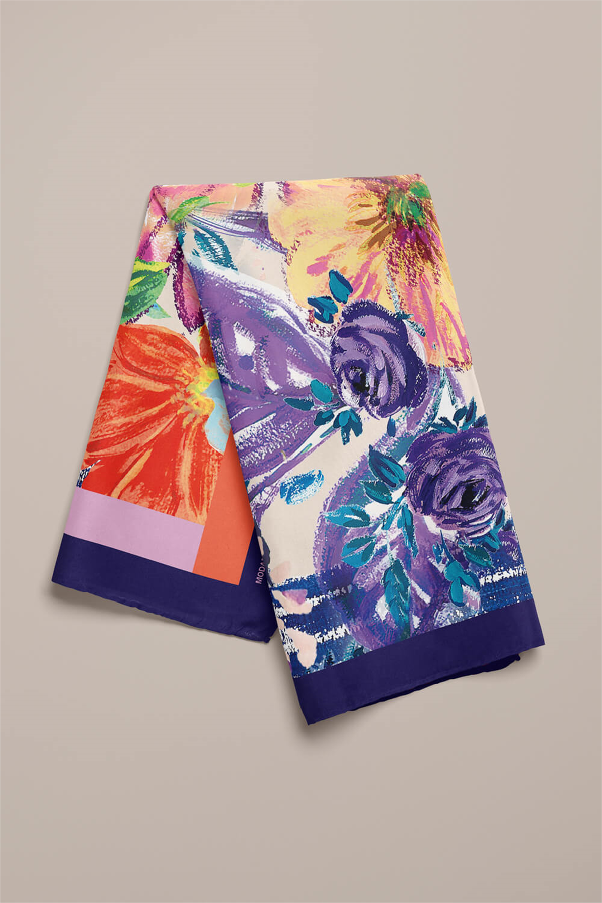 Kadın Lila Turuncu Blatt Desenli 50x50 Bandana