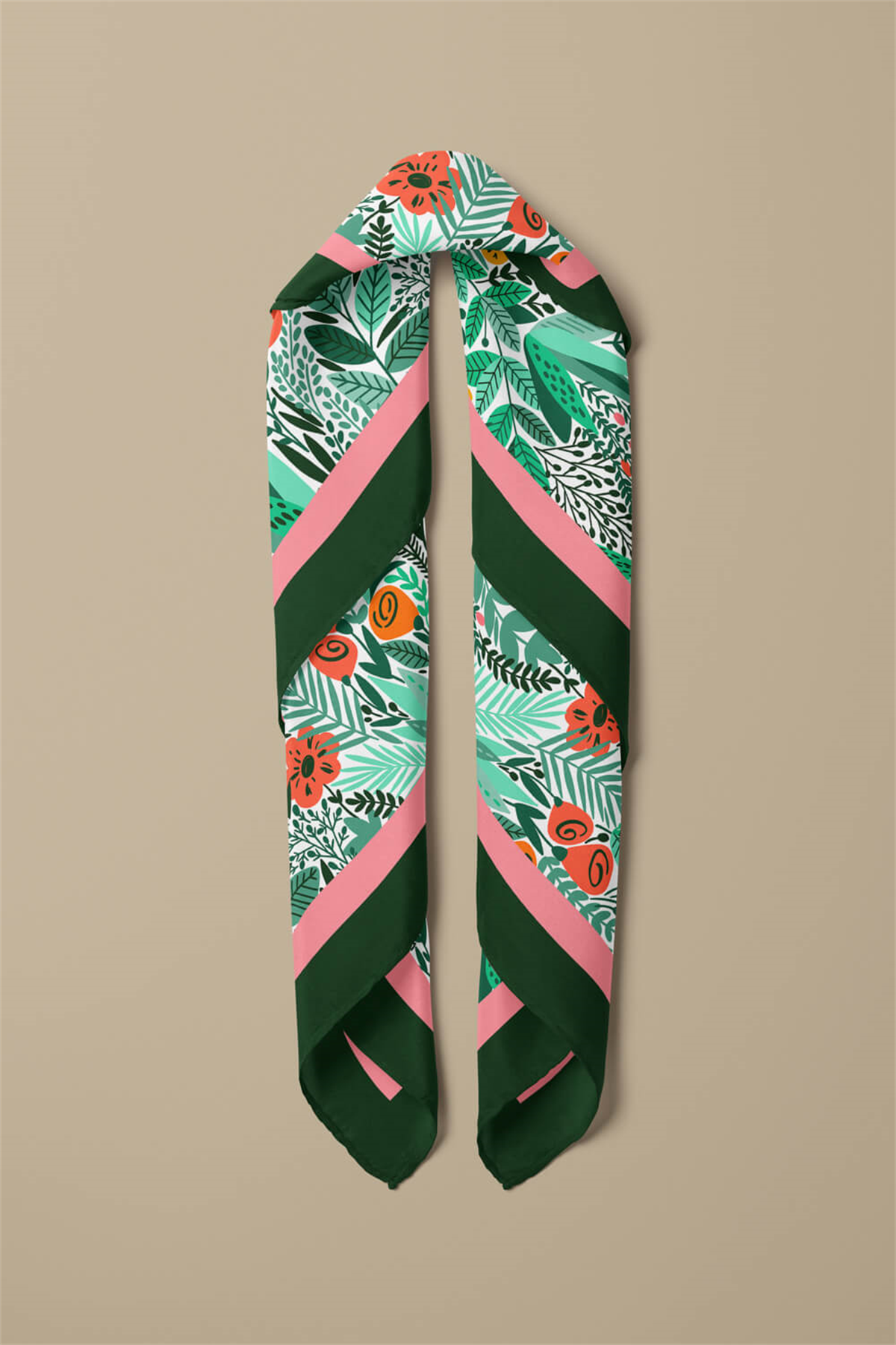 A44 Kadın Yeşil Greenery Desenli 50x50 Bandana HYL DG0720-22