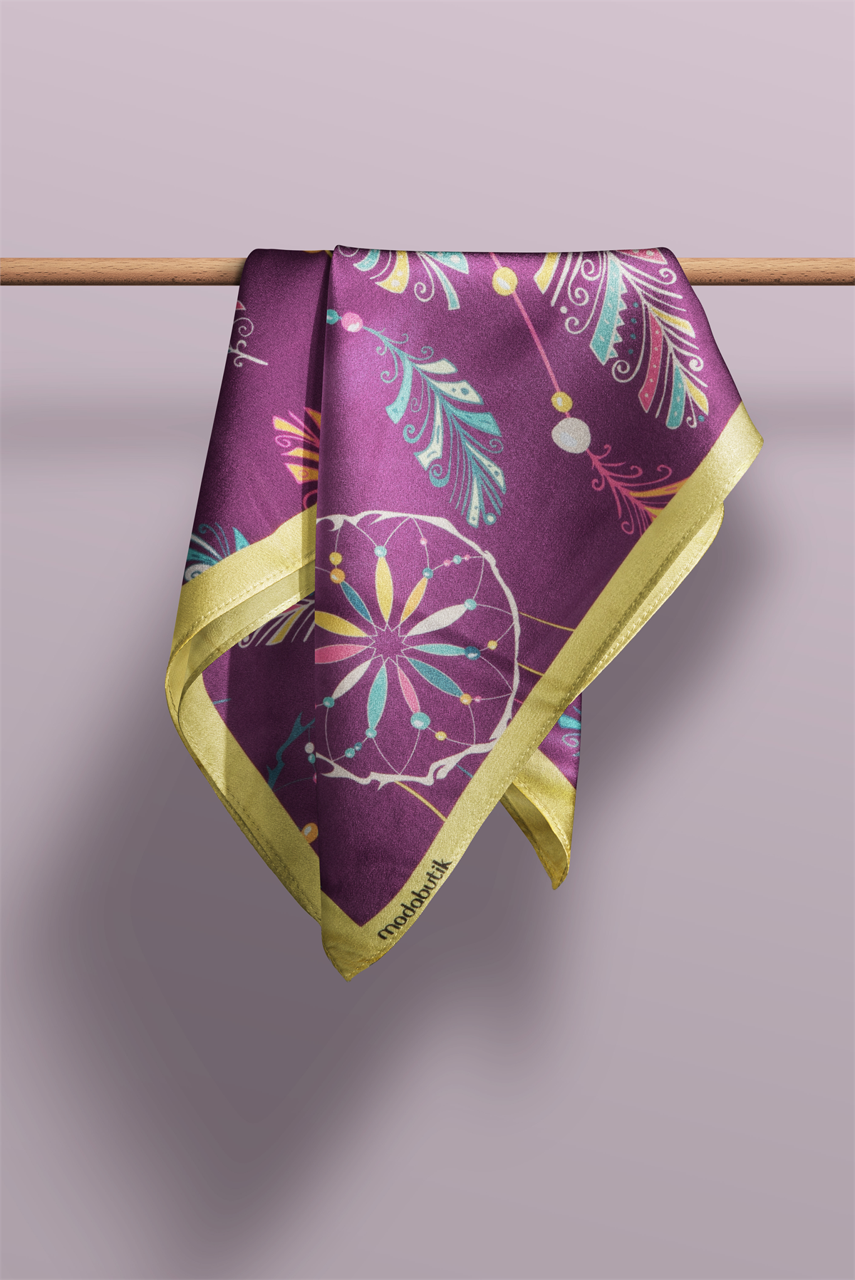 B97 Kadın Yaprak Desenli Bandana 50x50 Yeşil DG0332-22 Snz