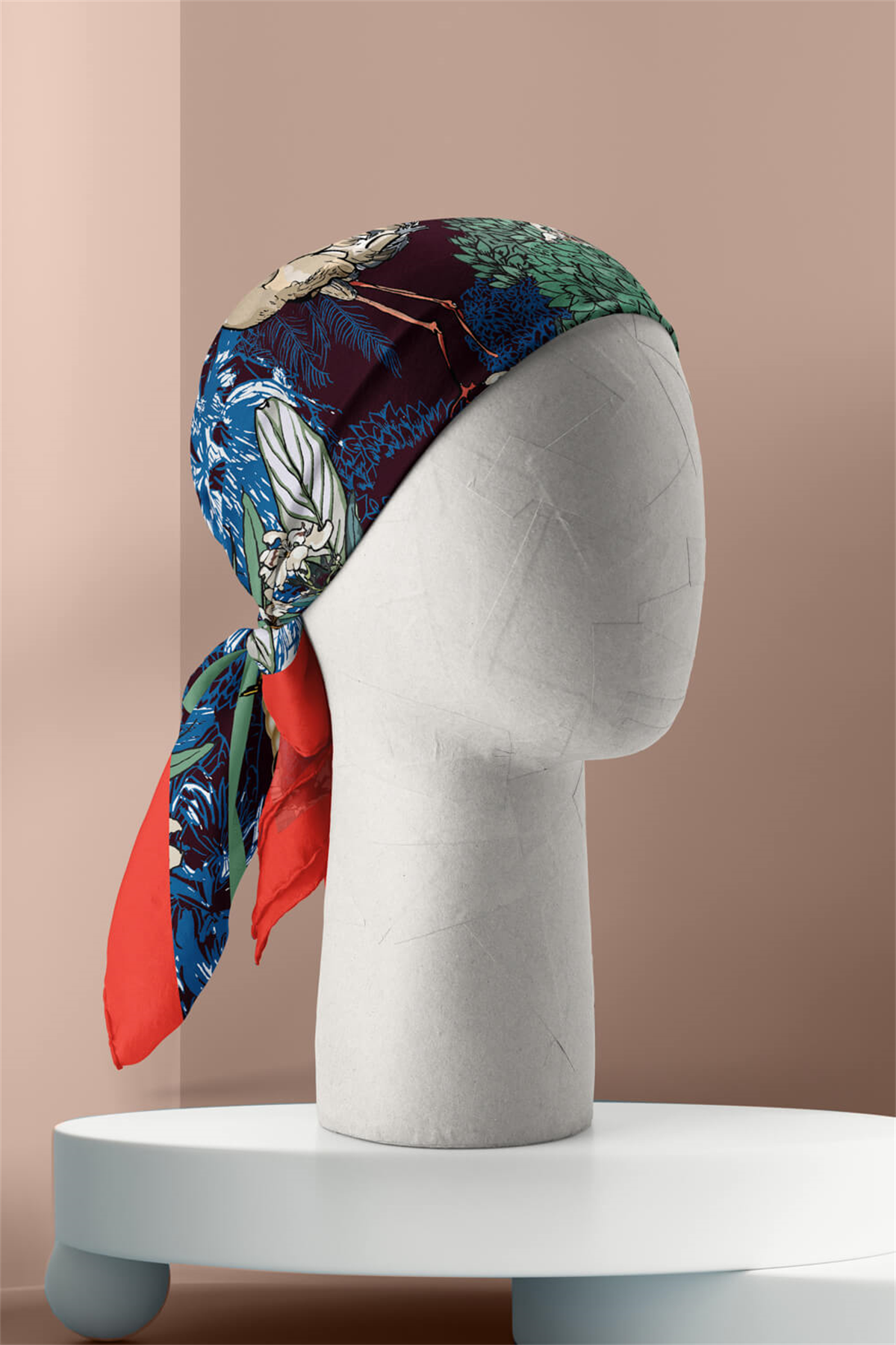 Kadın Beyaz Mat Yeşil Leylek  Desenli 50x50 Bandana HYL DG01132-22