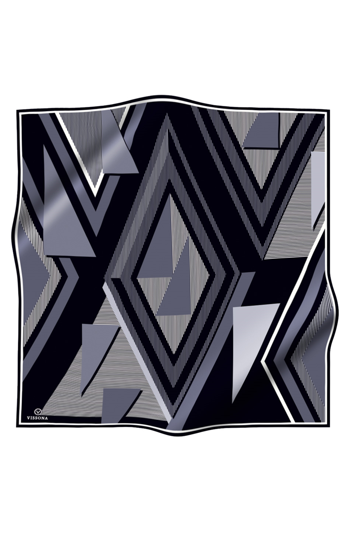 % 57 İPEK % 43 VİSKON Twill İpek Geometrik Desenli Gri - Siyah Renkli 90x90 Eşarp Dikim Şekli : El Dikişi