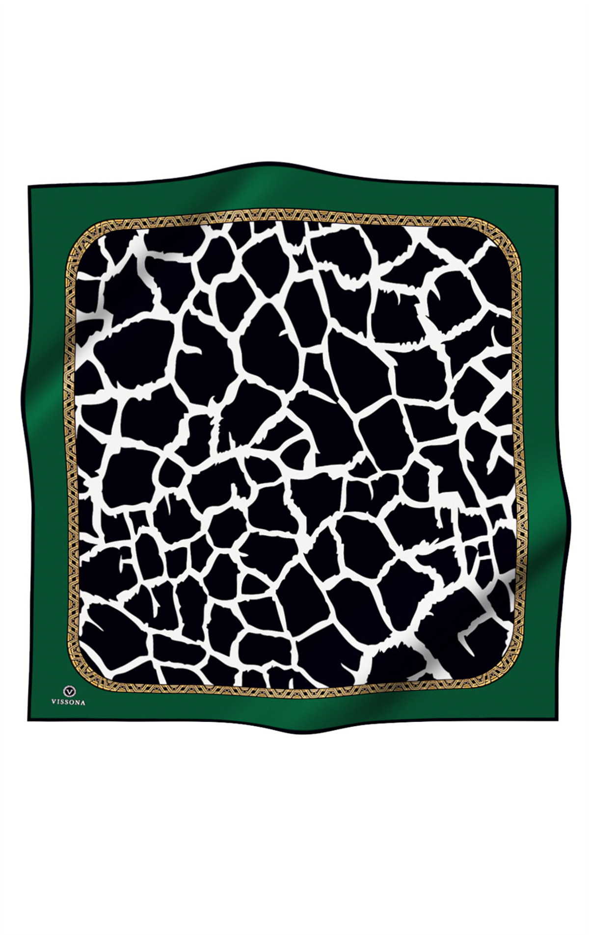 %100 Twill Taş Desenli Siyah - Zümrüt Yeşilli Renkli 90x90 Eşarp Dikim Şekli: El Dikişi