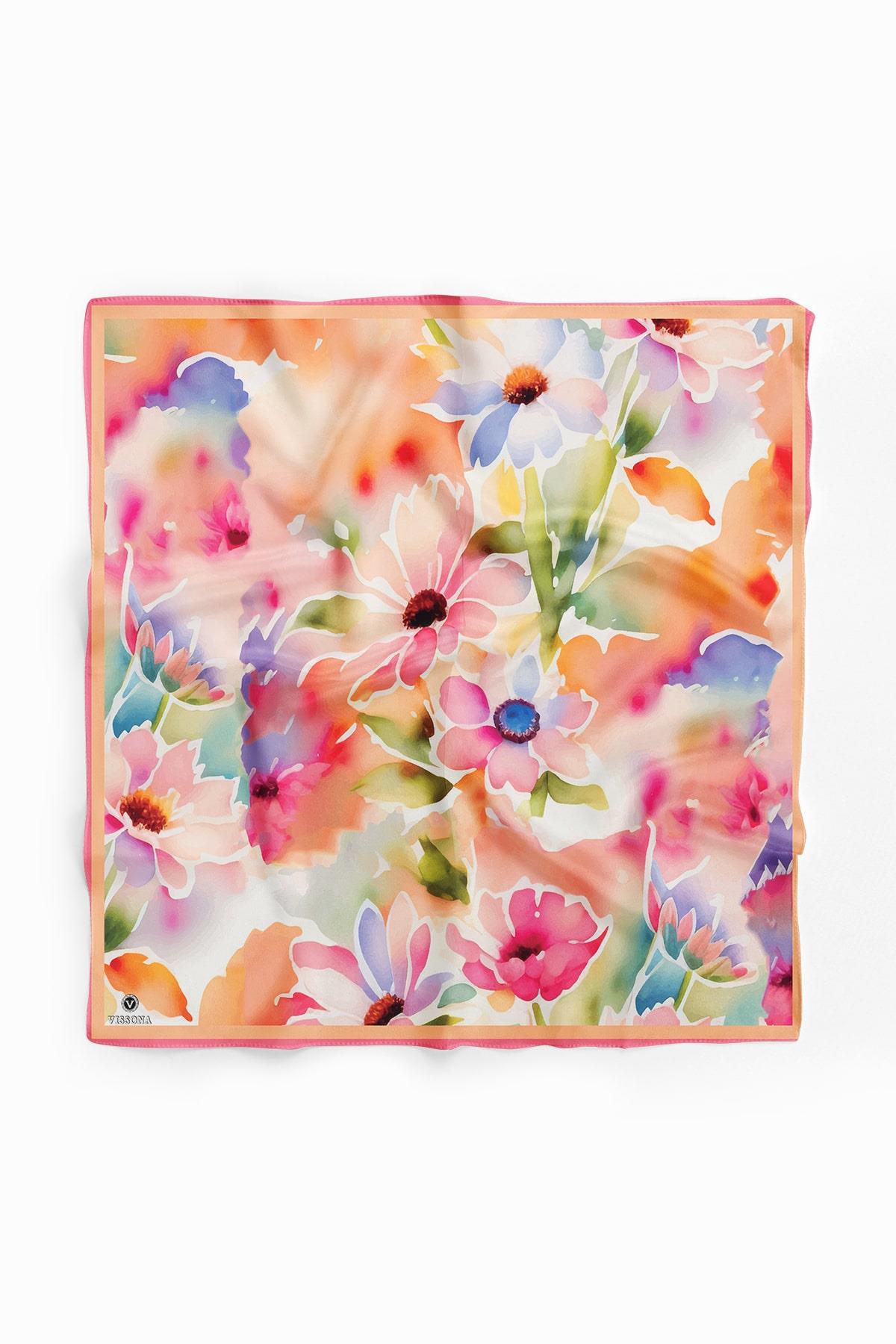 Vissona Çiçek Desenli İpek Bandana