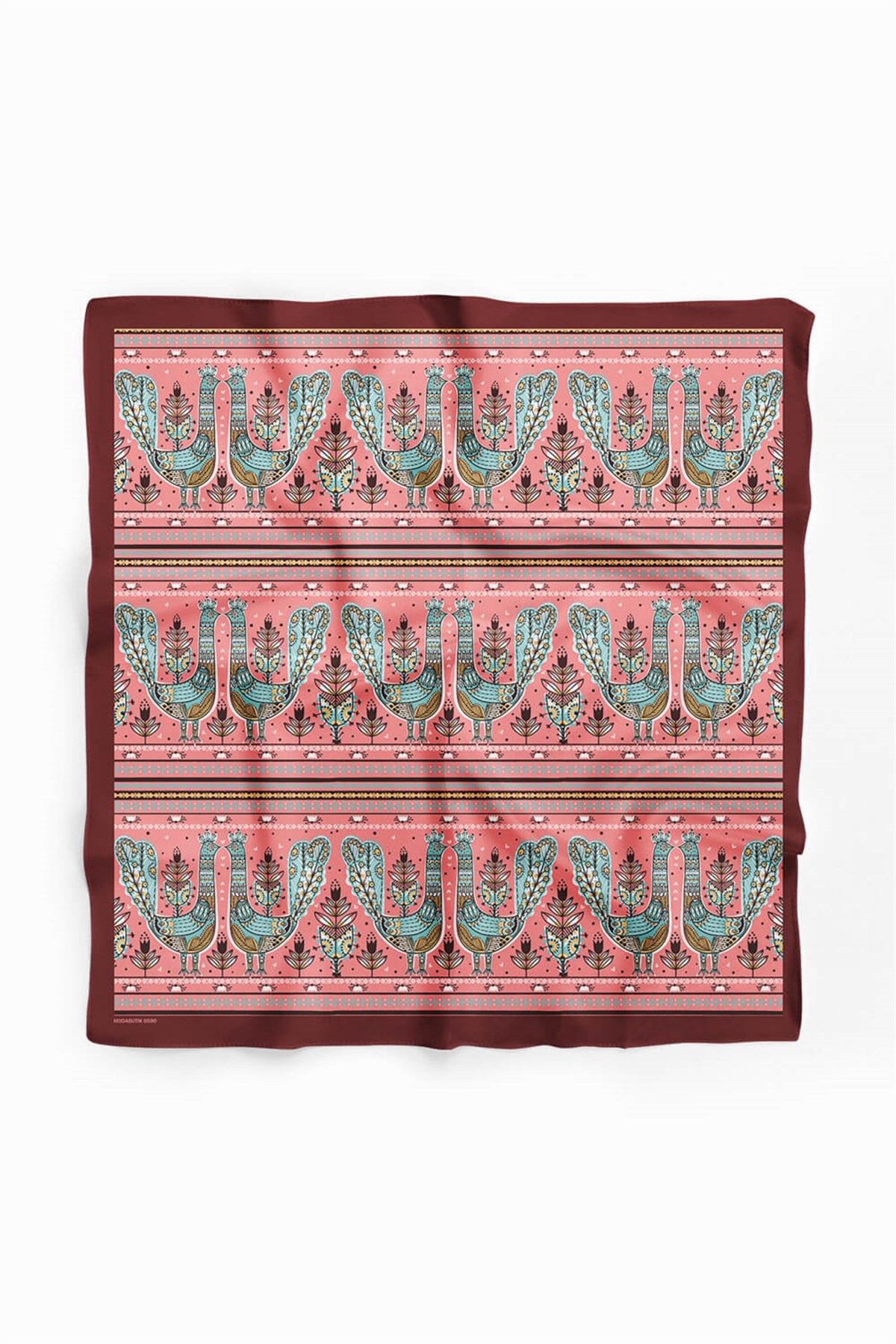 Violla Z52 Kadın Pembe Tavuskuşu Etnik Desenli 50x50 Bandana