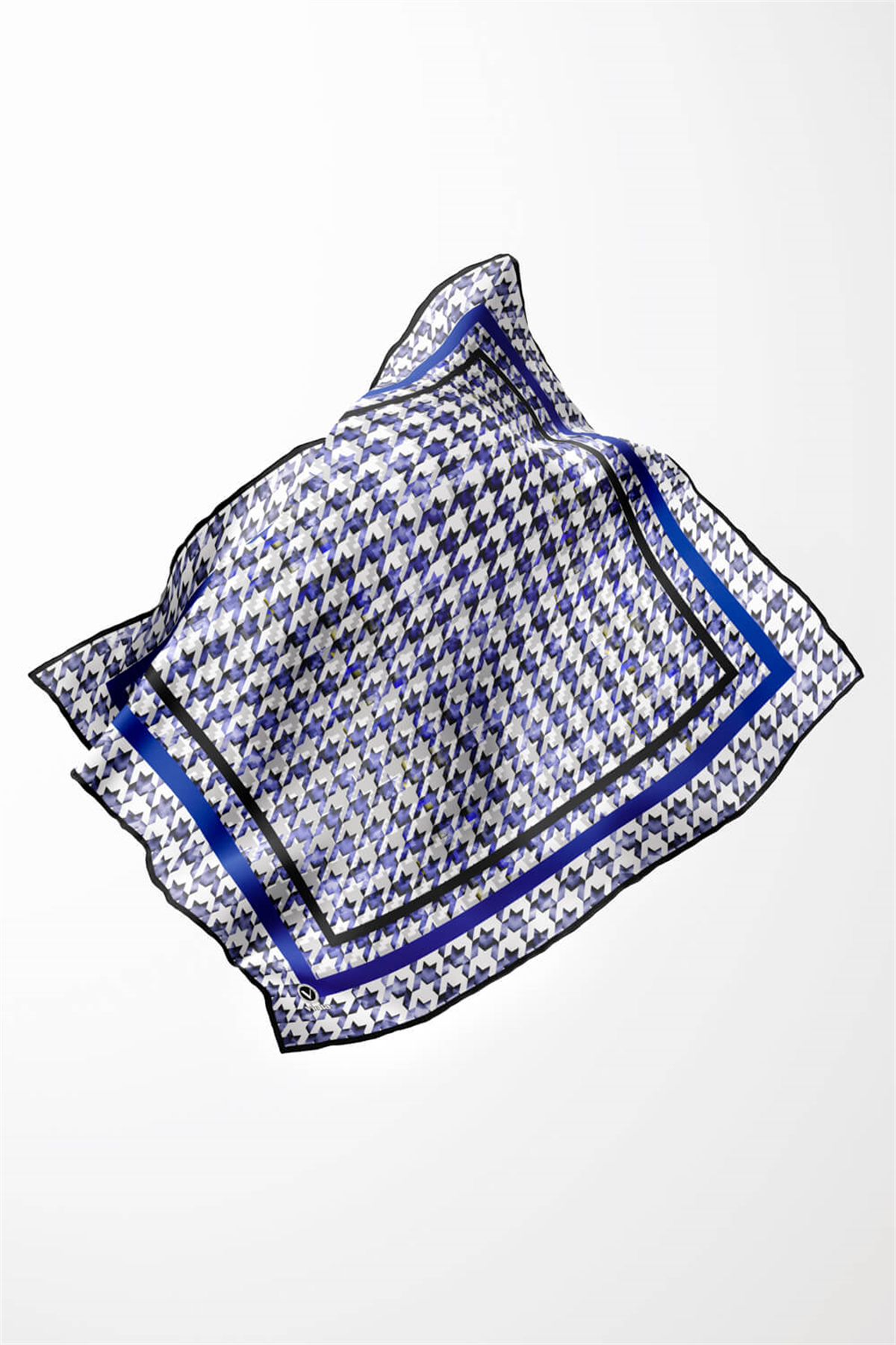 Twill Kazayağı Desenli Saks Renkli 90x90 Eşarp (İpek İçermez) Kenar Dikiş Şekli El Dikişli