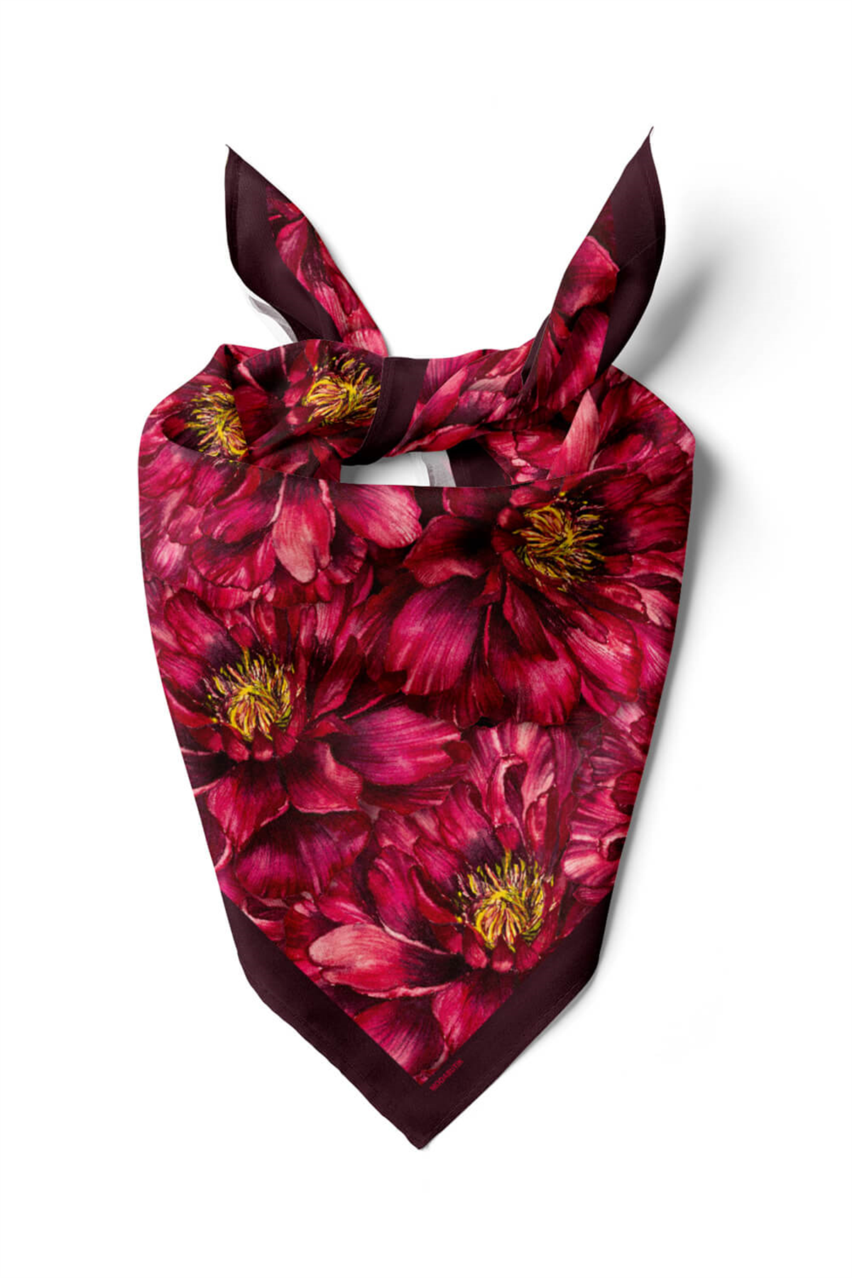 F50 Kadın Gül Desenli Bandana 50x50 Kırmızı DG0325-22