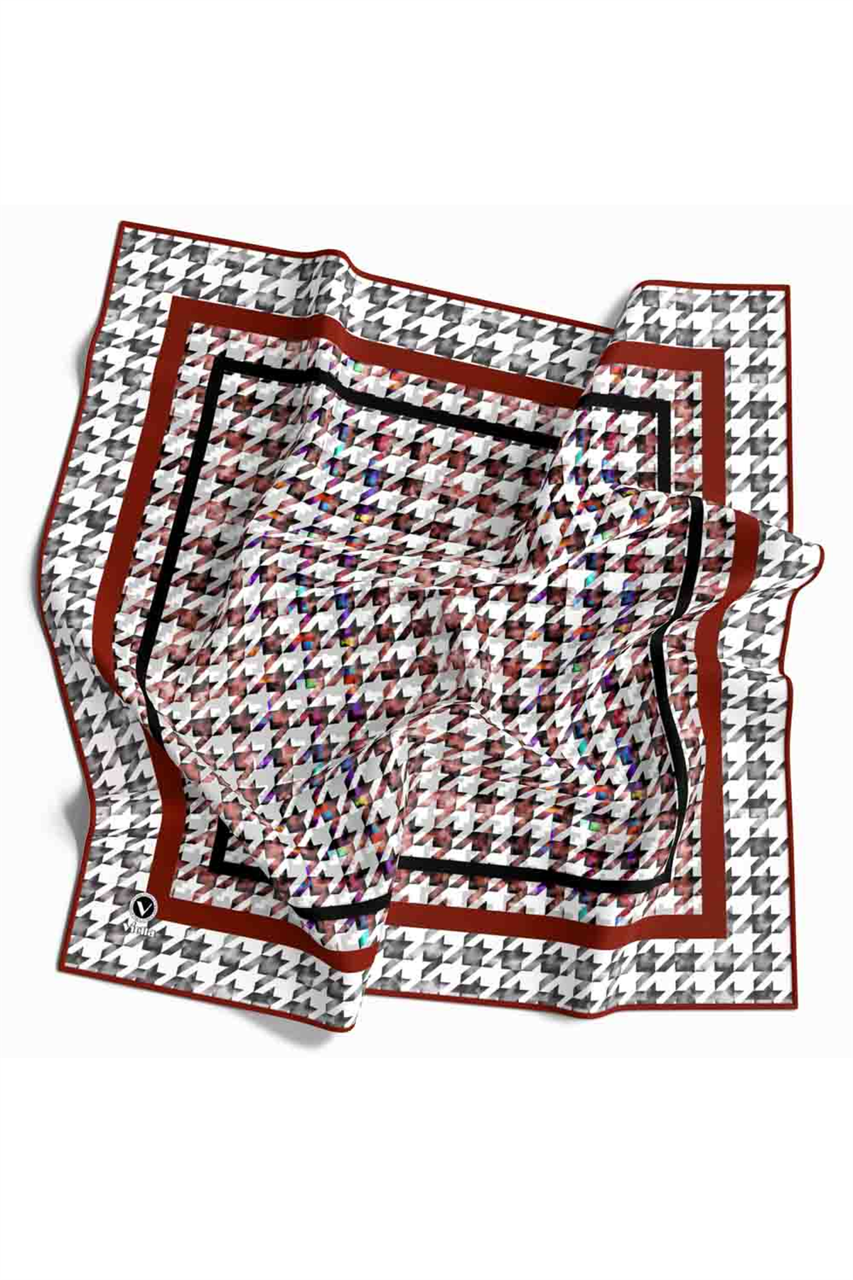 Twill Kazayağı Desenli Bordo Renkli 90x90 Eşarp (İpek İçermez) Kenar Dikiş Şekli El Dikişli