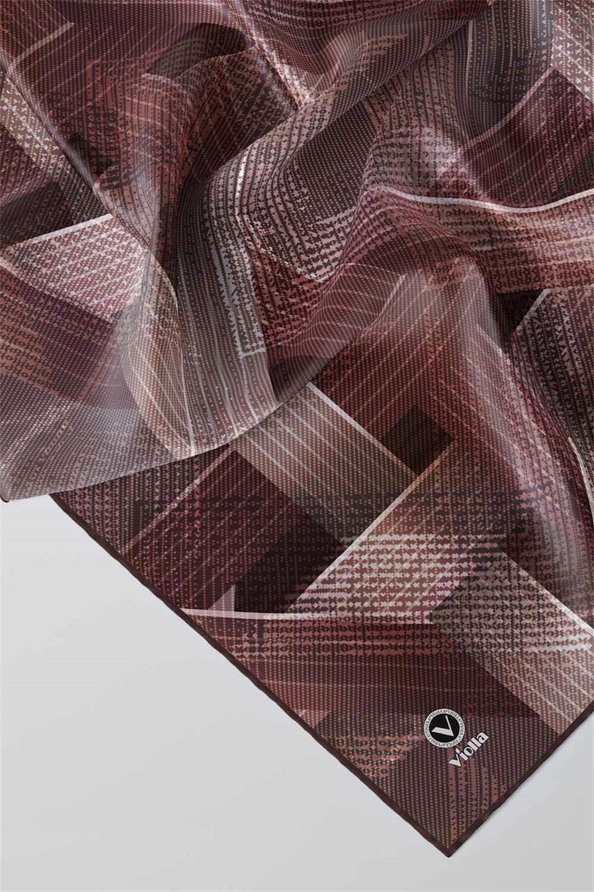 Twill Dokulu Geometrik Desenli Gül Kurusu Renkli 90x90 Eşarp (İpek İçermez) Kenar Dikiş Şekli El Dikişli
