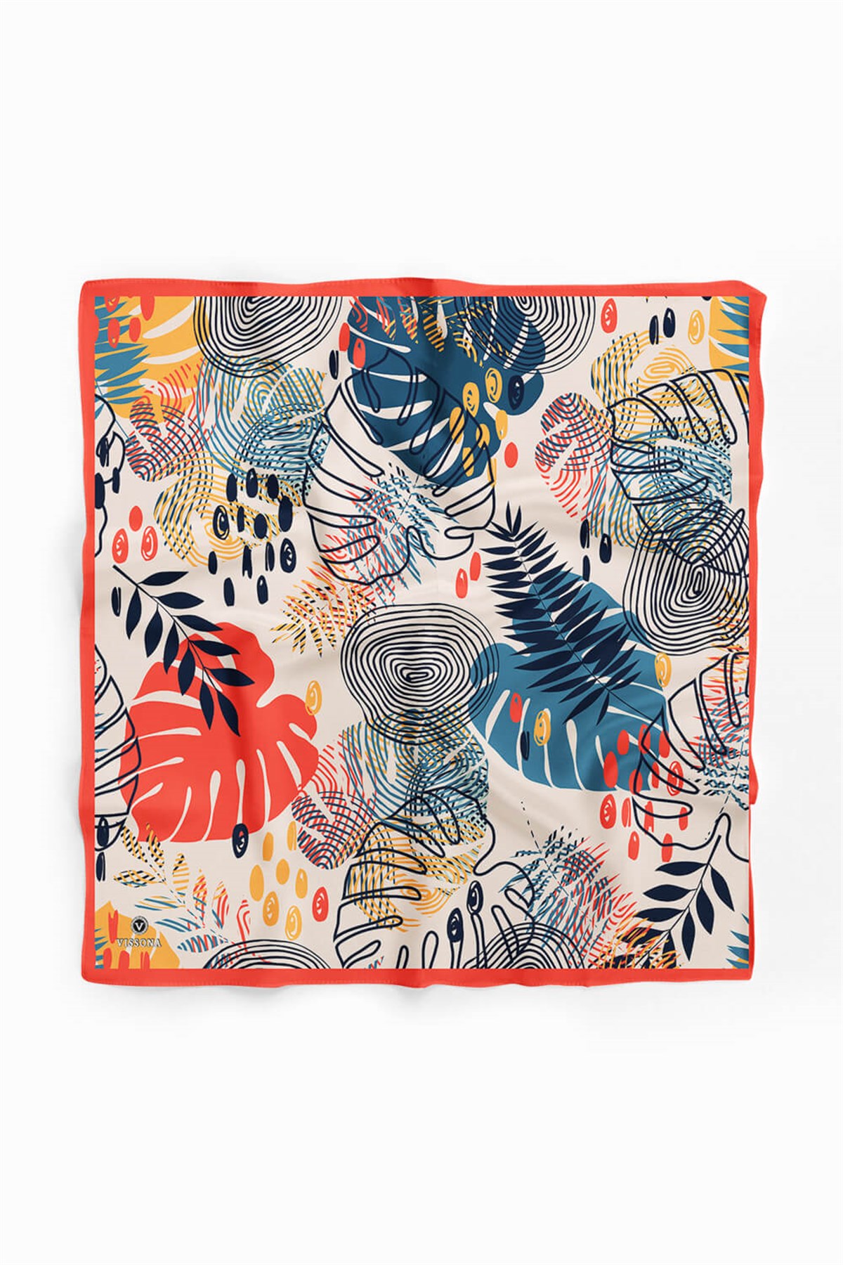 %100 İpek Yaprak Desenli Kadın Bandana