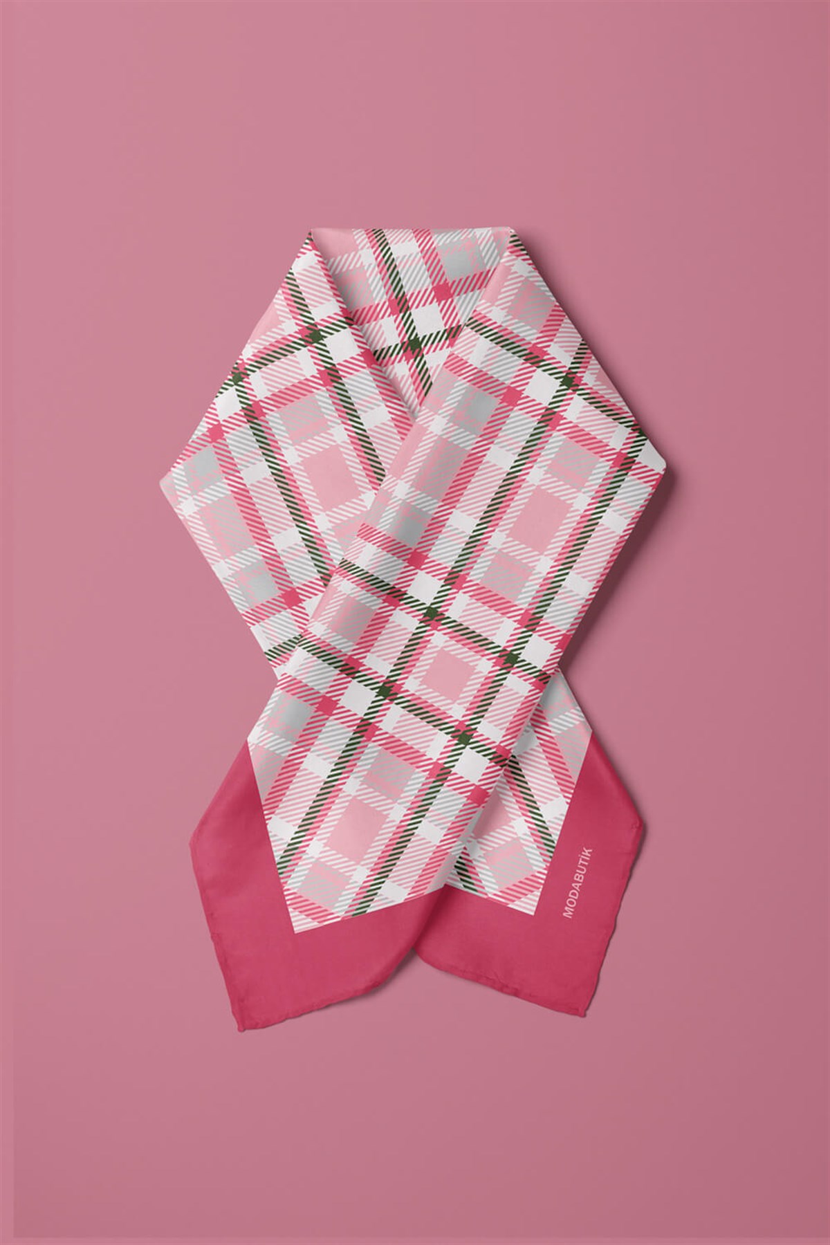 Violla D82 Kadın Ekose  Desenli Bandana 50x50 Pembe DG0201-22