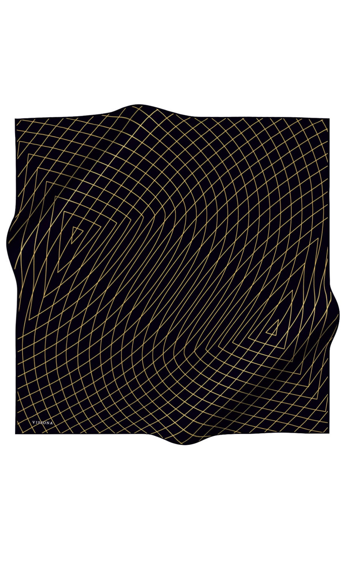 %100 Twill Çizgili Desenli Sarı - Siyah Renkli 90x90 Eşarp Dikim Şekli: El Dikişi