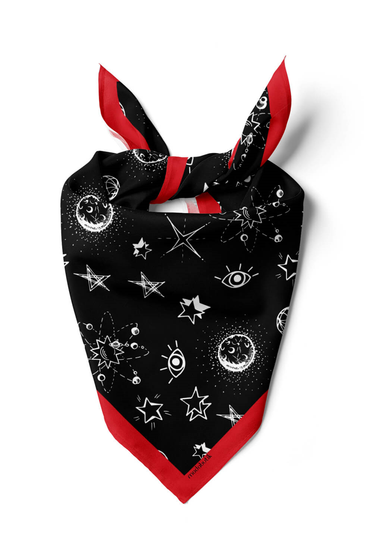 A116 Kadın Yıldız Desenli Bandana 55x55 Siyah Beyaz DG0405-22