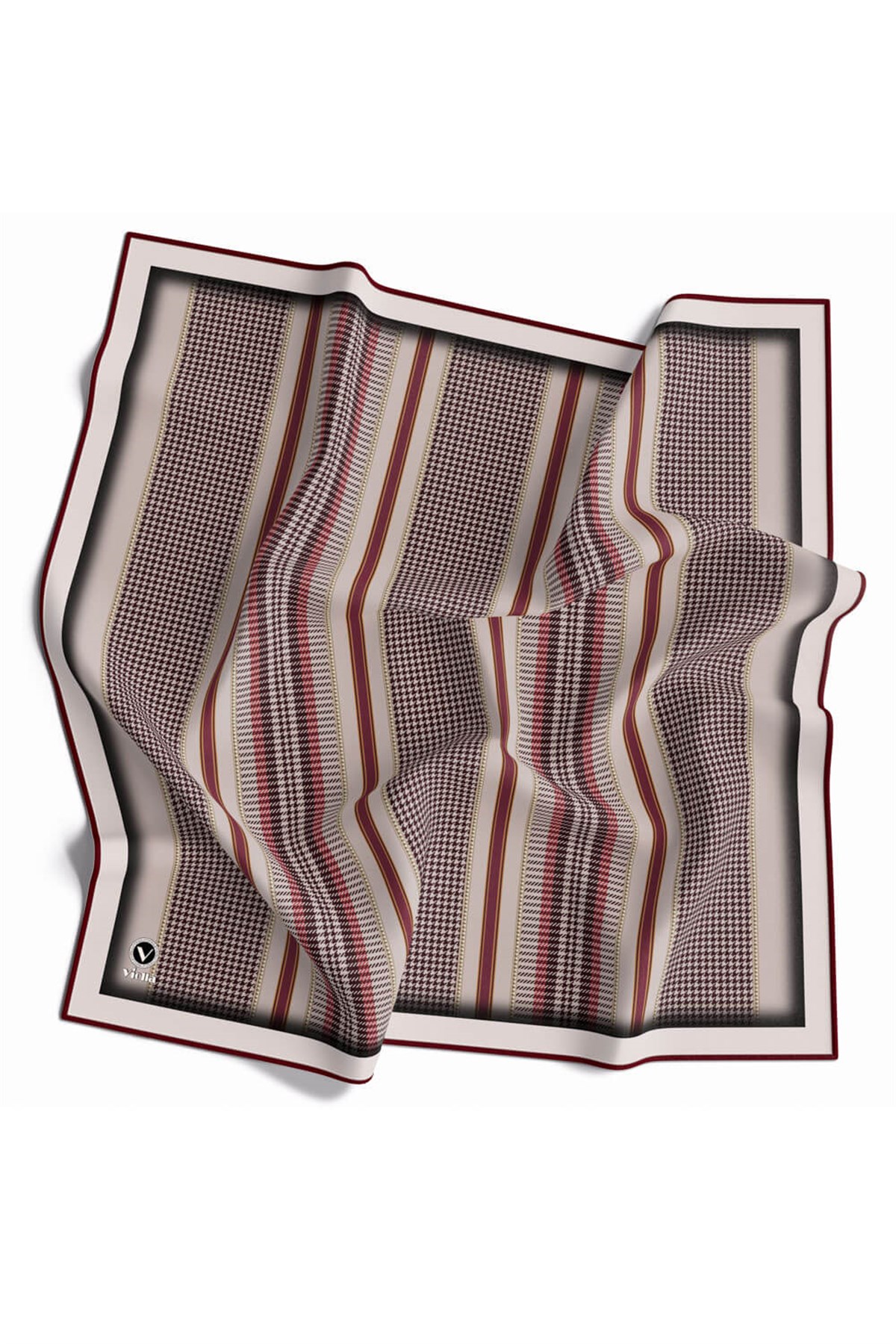 Twill Kazayaklı Şerit Desenli Bej Renkli 90x90 Eşarp (İpek İçermez) Kenar Dikiş Şekli El Dikişli