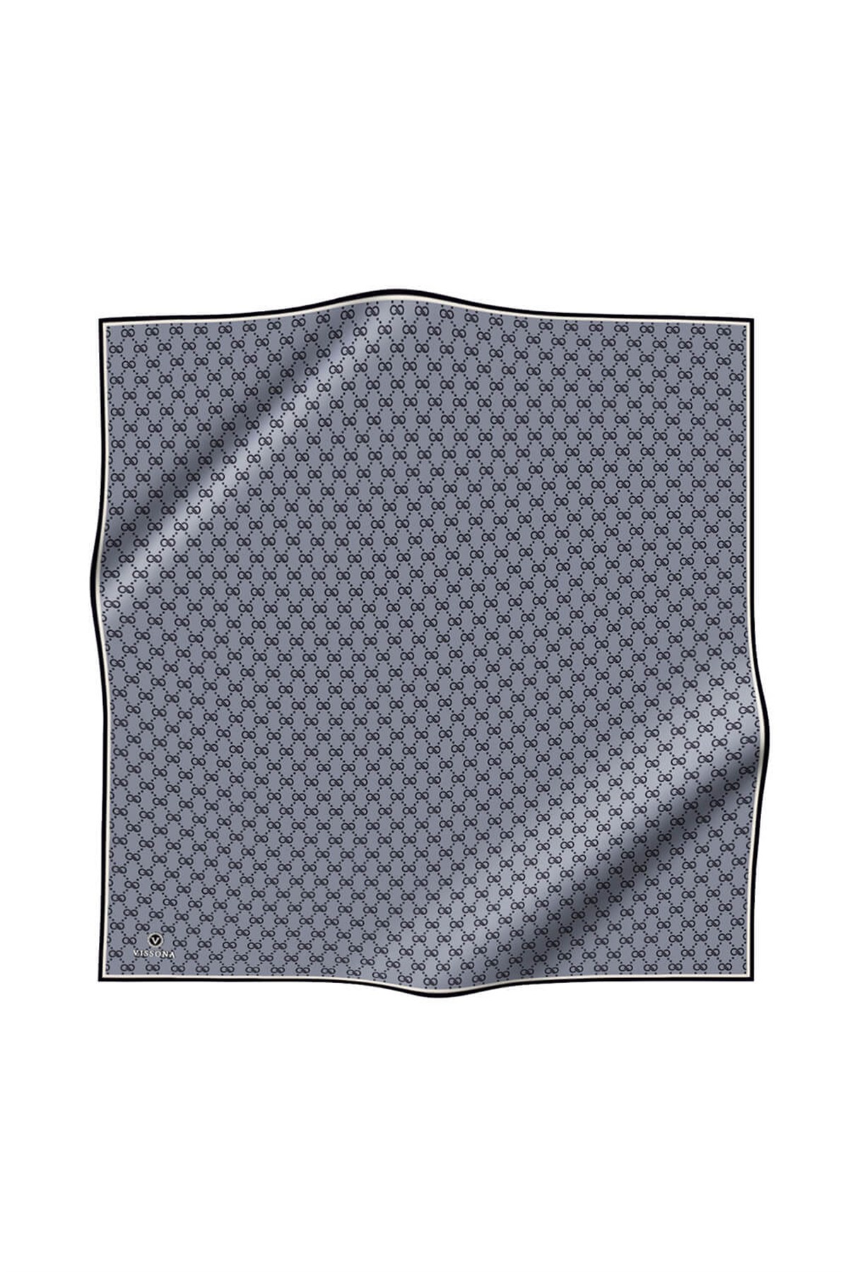 %100 Twill İpek Geometrik Desenli Siyah - Gri Renkli 90x90 Eşarp Dikim Şekli : El Dikişi