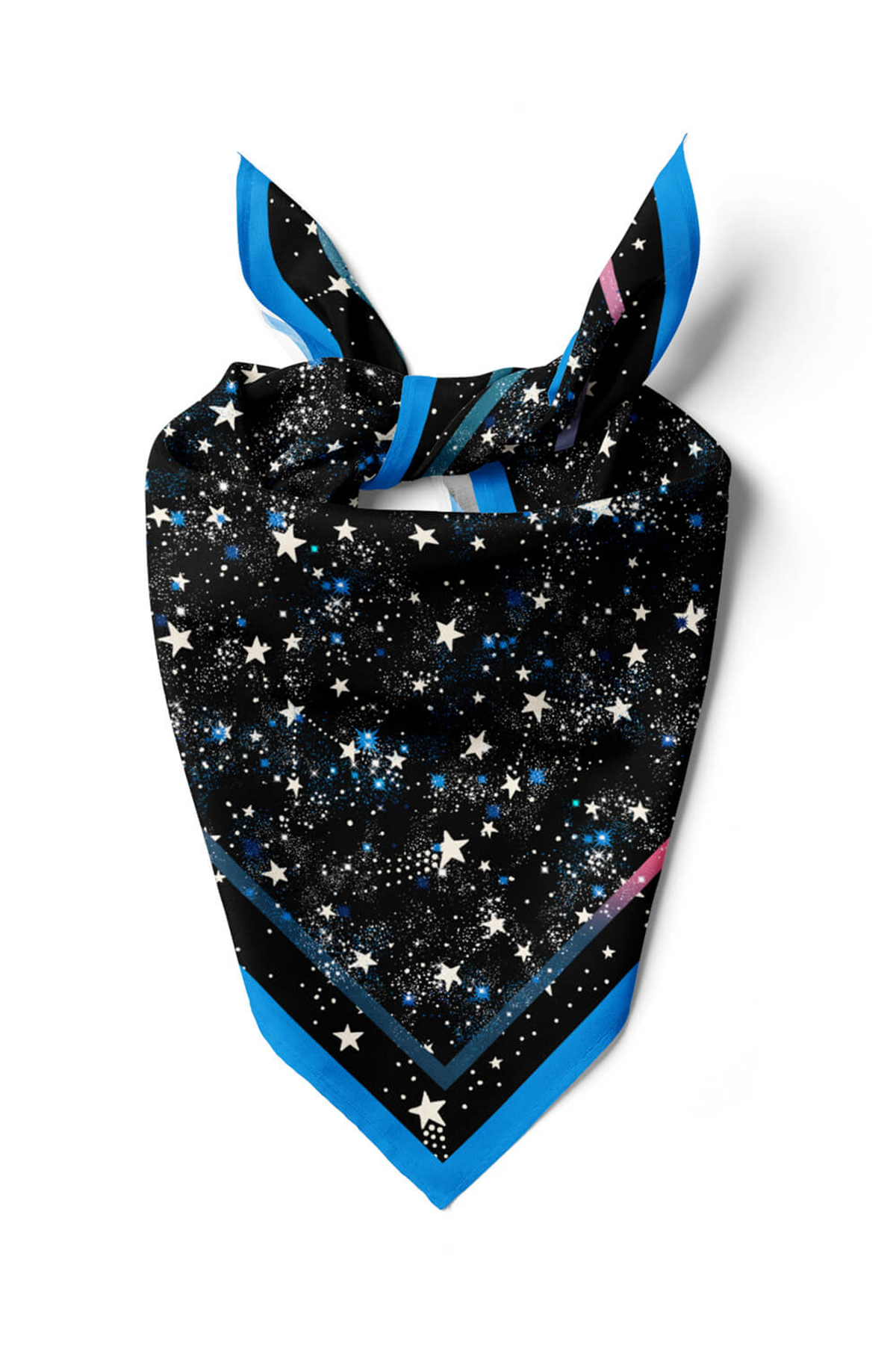 F29 Kadın Mavi Siyah Yıldız Desenli 50x50 Bandana HYL DG01262-22