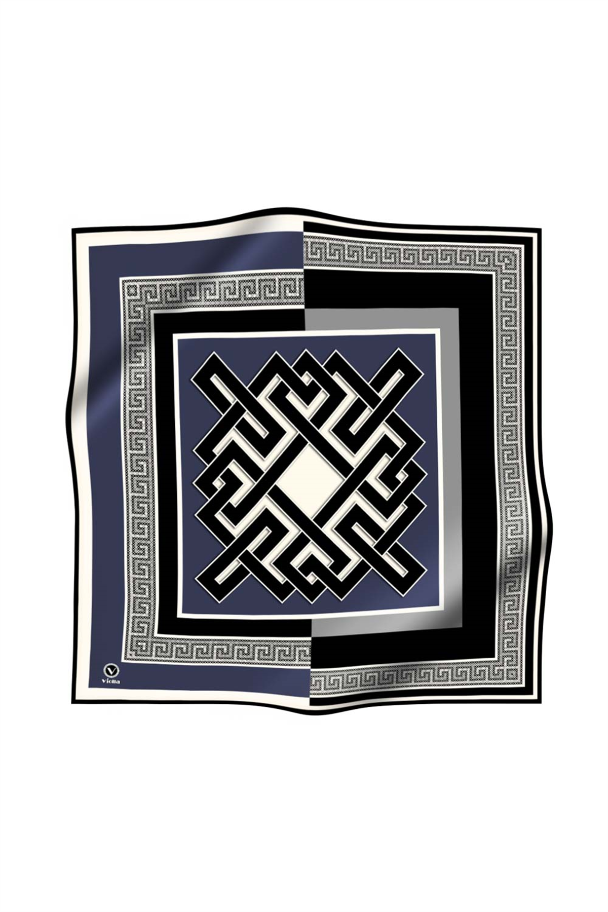 Twill Çizgili Sonsuzluk Düğümü Desenli İndigo Renkli 90x90 Eşarp (İpek İçermez)