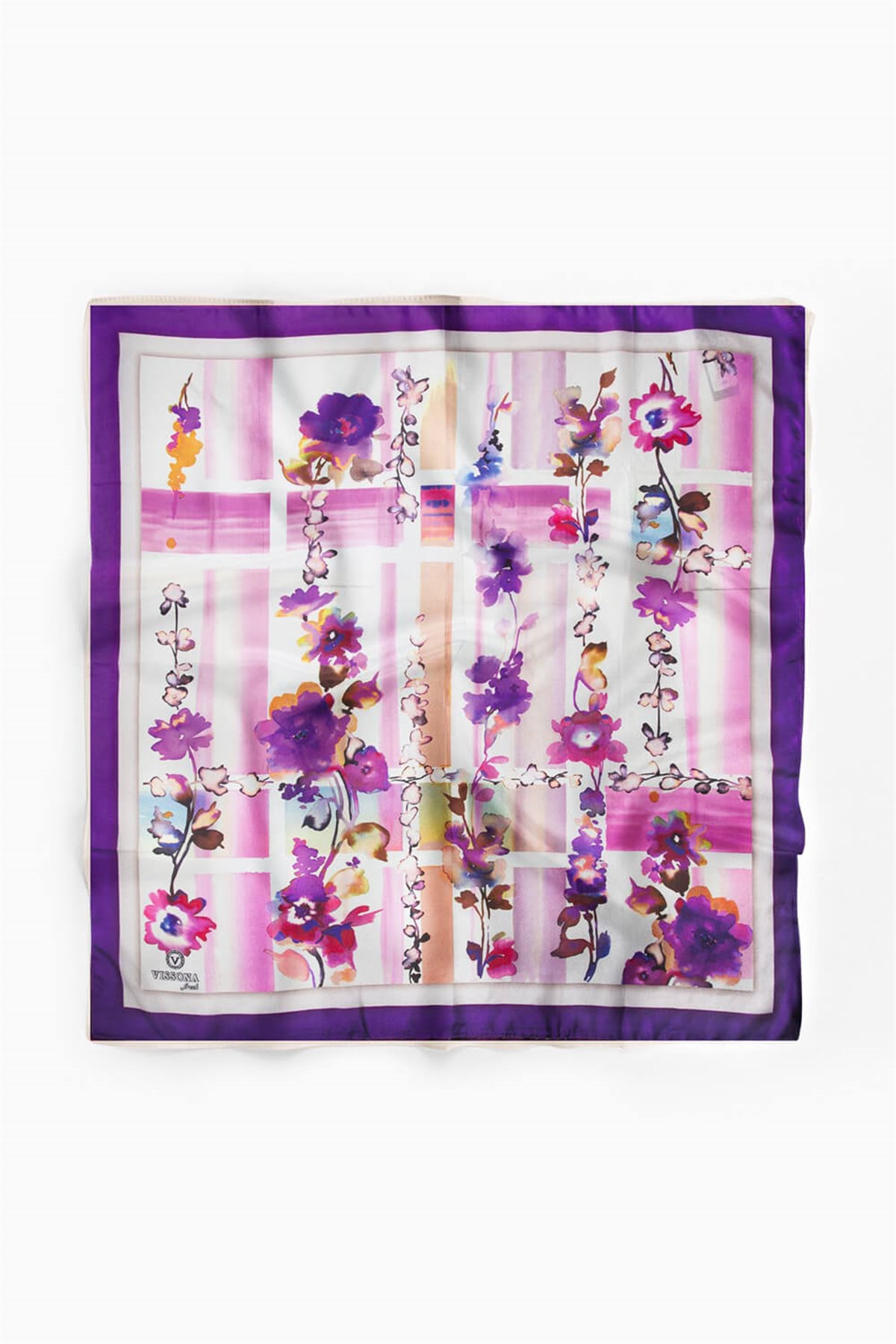 %100 İpek Kadın Desenli Bandana 80x80