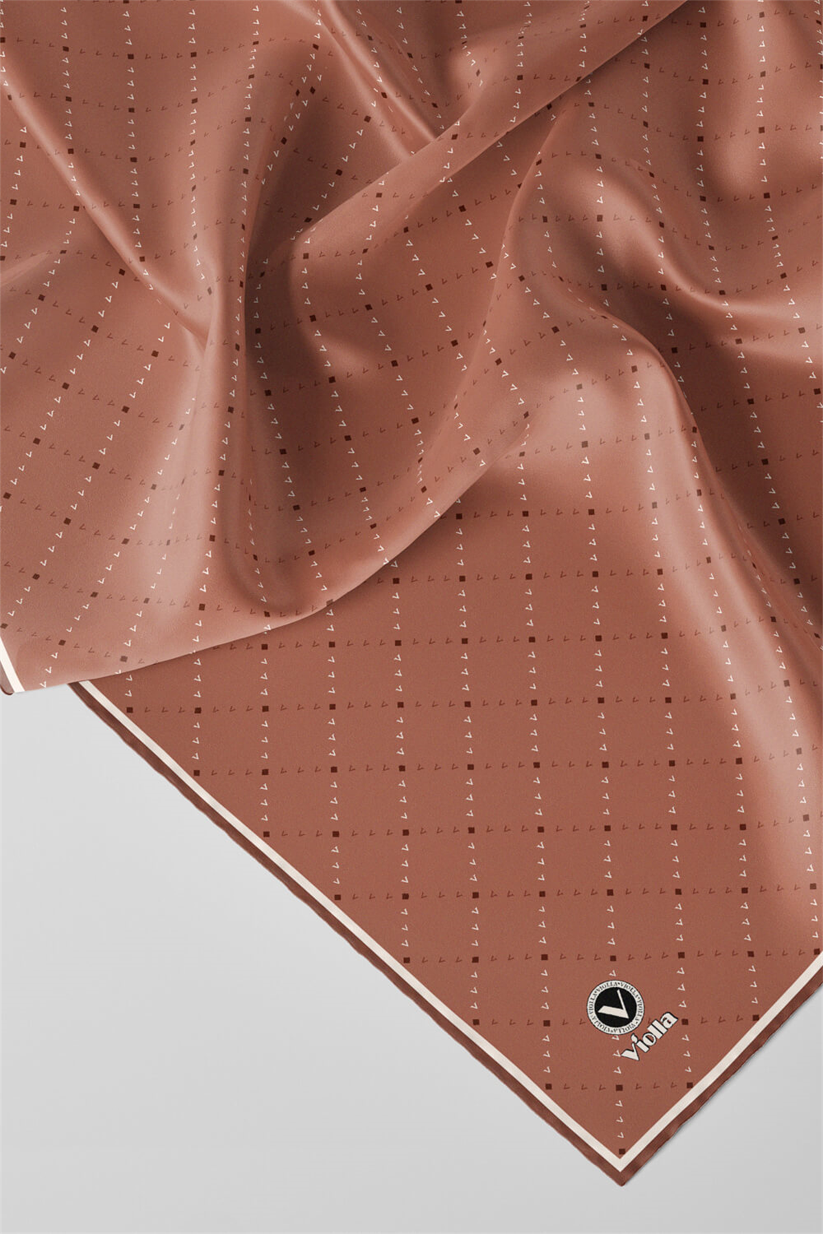 Twill Noktalı V Desenli Bakır Renkli 90x90 Eşarp (İpek İçermez) Kenar Dikiş Şekli El Dikişli