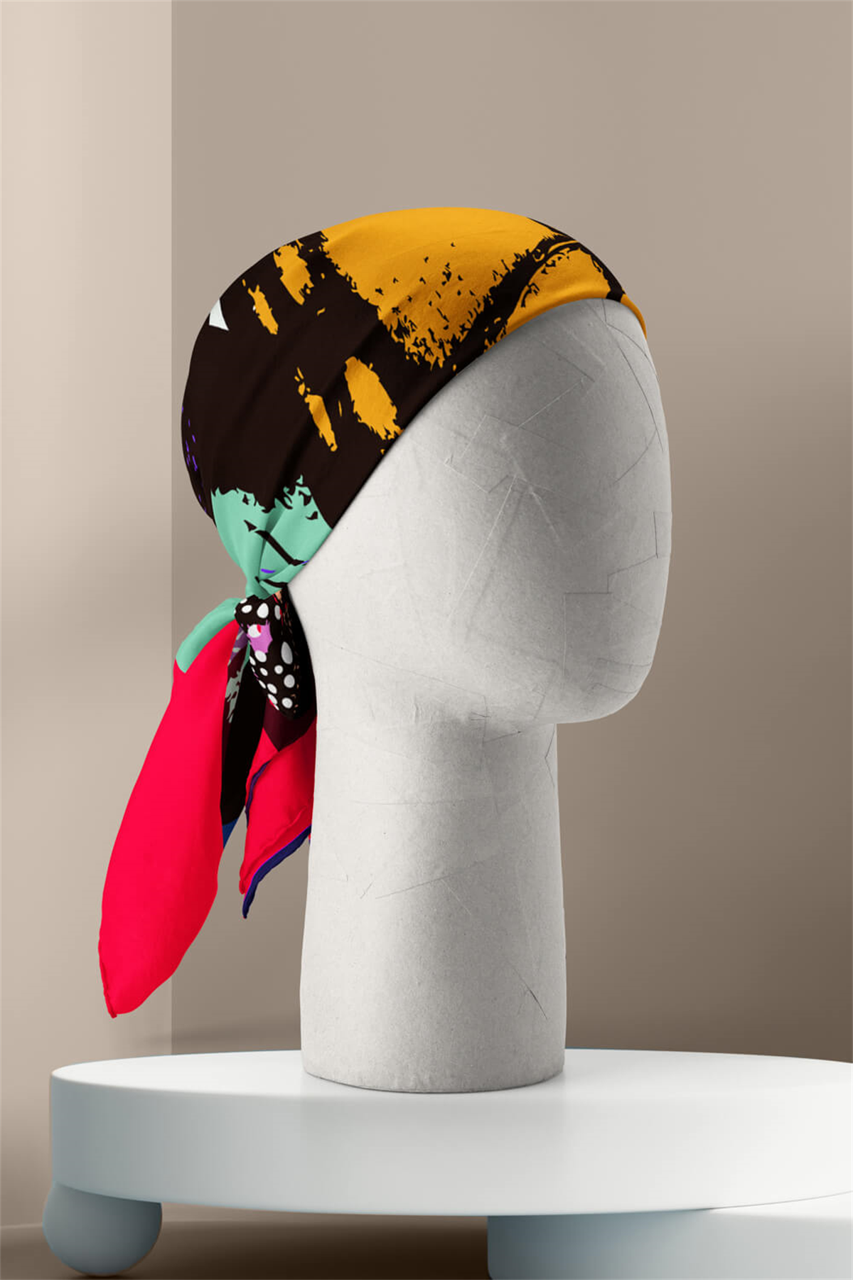 Y24 Kadın Kelebek Desenli Bandana 50x50 Turkuaz Siyah DG0399-22