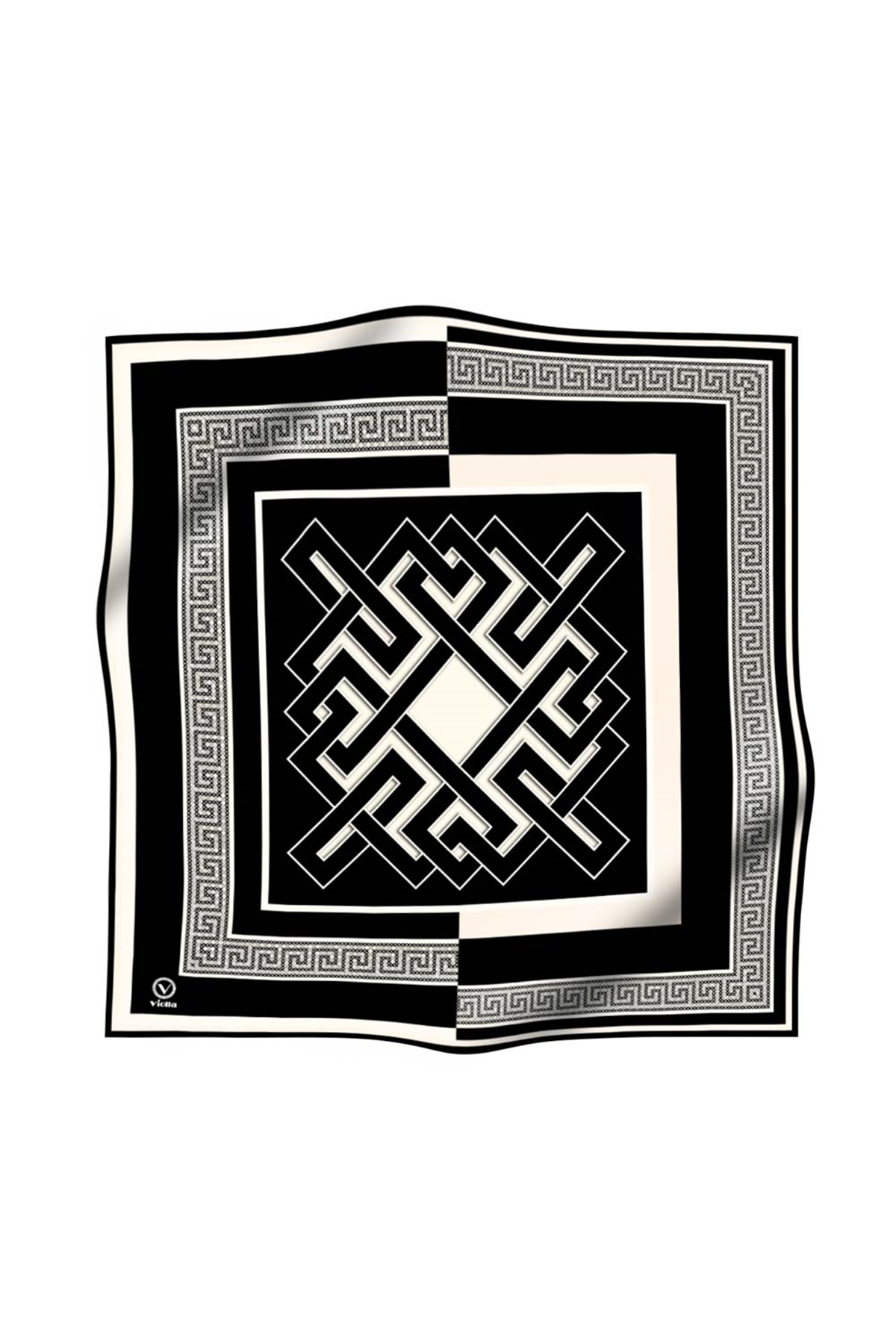 Twill Çizgili Sonsuzluk Düğümü Desenli Siyah Renkli 90x90 Eşarp (İpek İçermez)