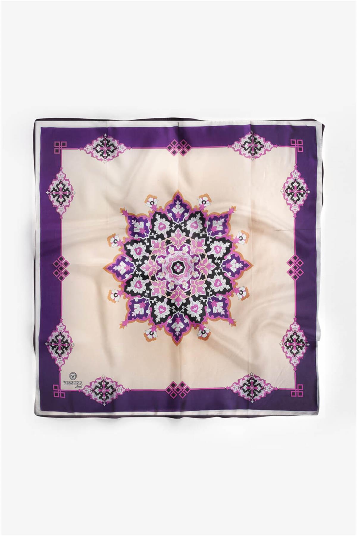 %100 İpek Kadın Desenli Bandana 80x80