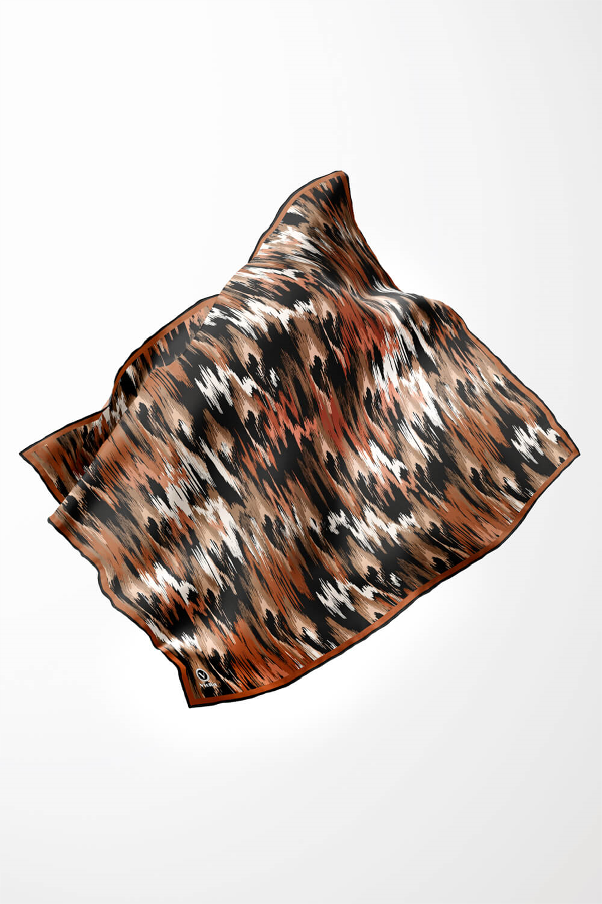 Twill Fırça Desenli Taba Renkli 90x90 Eşarp (İpek İçermez) Kenar Dikiş Şekli El Dikişli