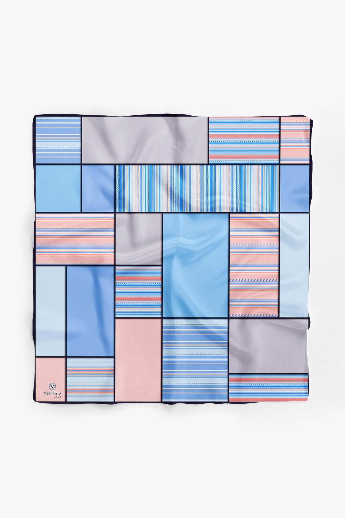 %100 İpek Kadın Geometrik Desenli Bandana 80x80