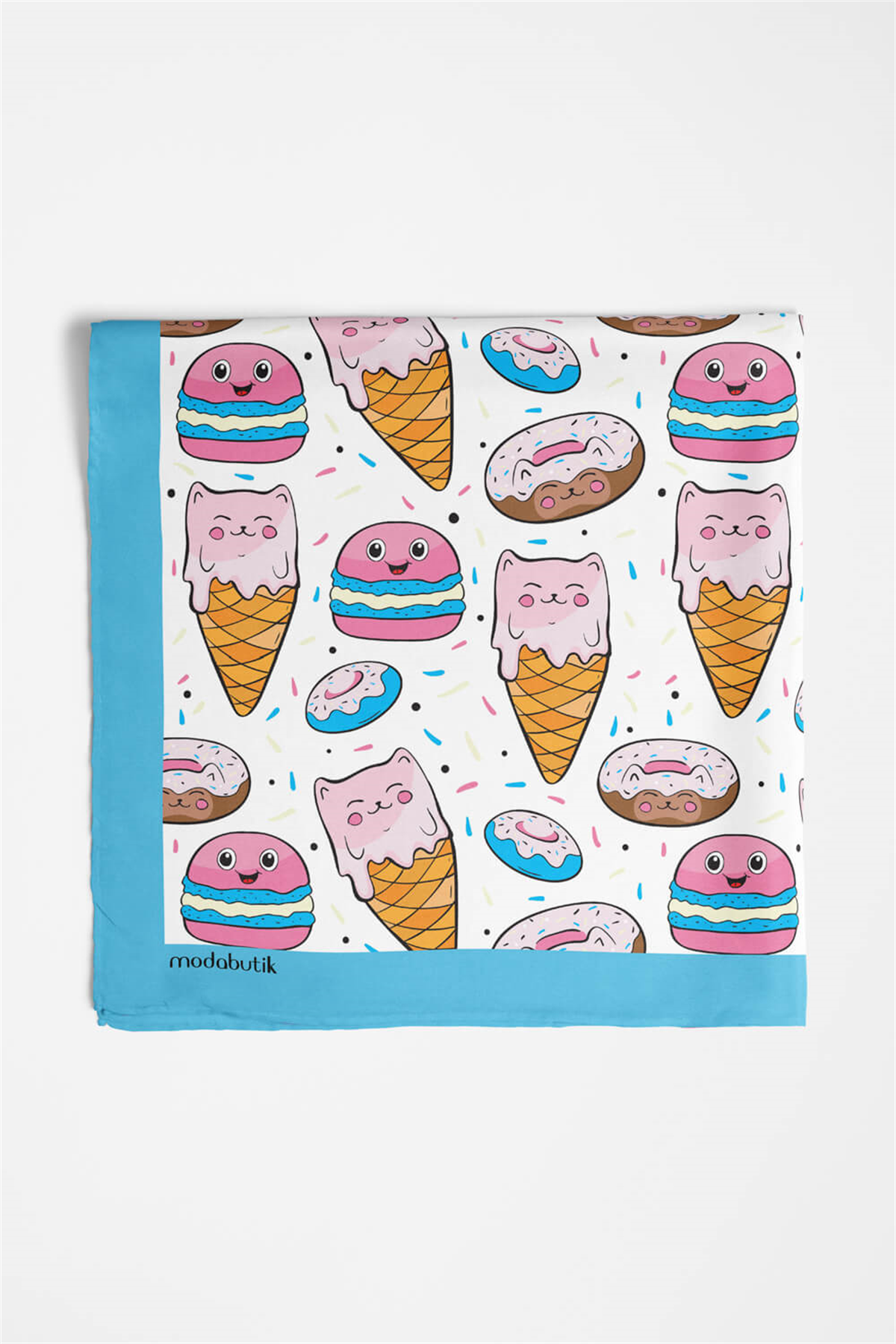 D88 Kadın Aşk Desenli Bandana 50x50 Pembe Sarı DG0360-22