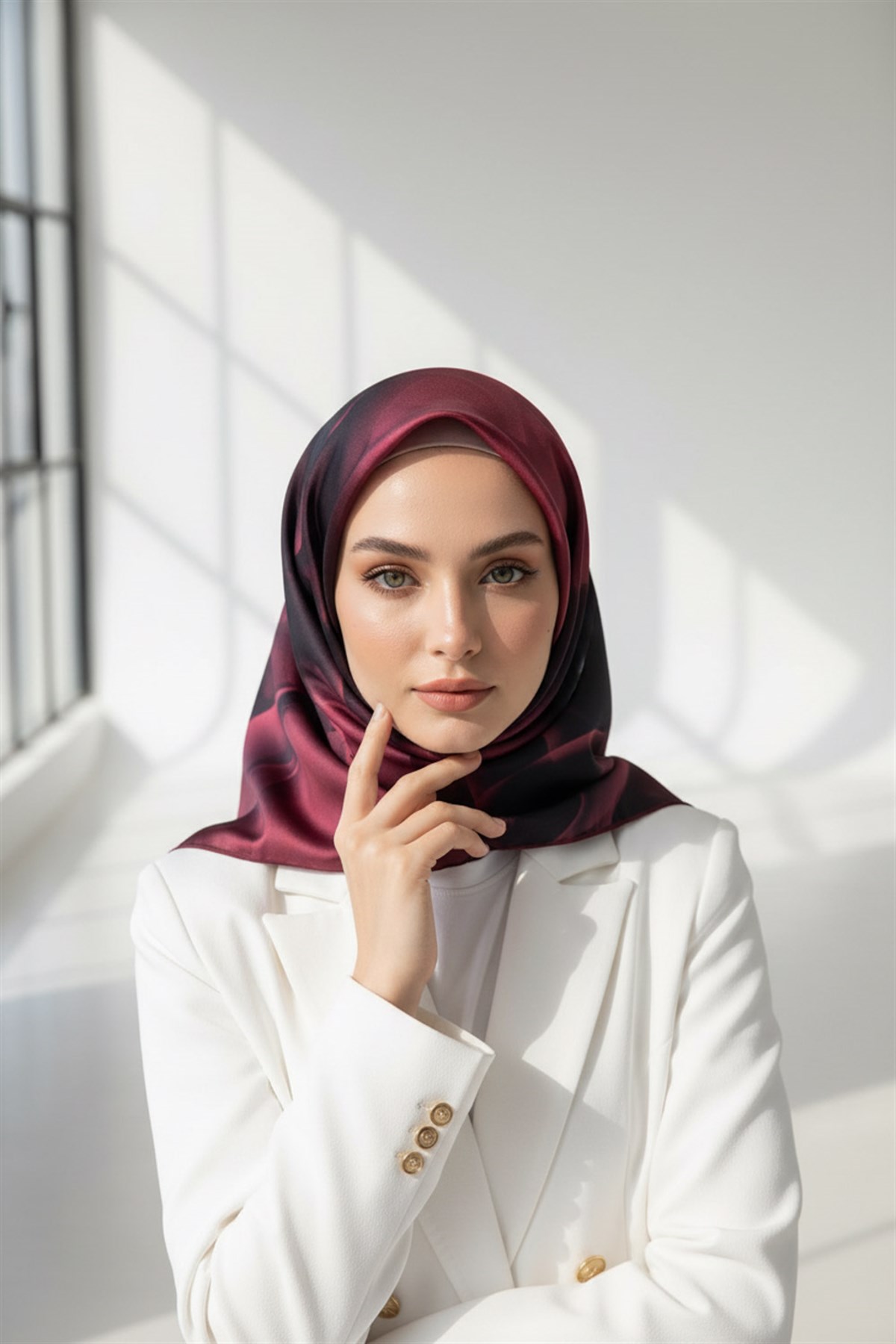 %100 Twill İpek Çiçek Desenli Gül Kurusu Renkli 90x90 Eşarp Dikim Şekli : El Dikişi