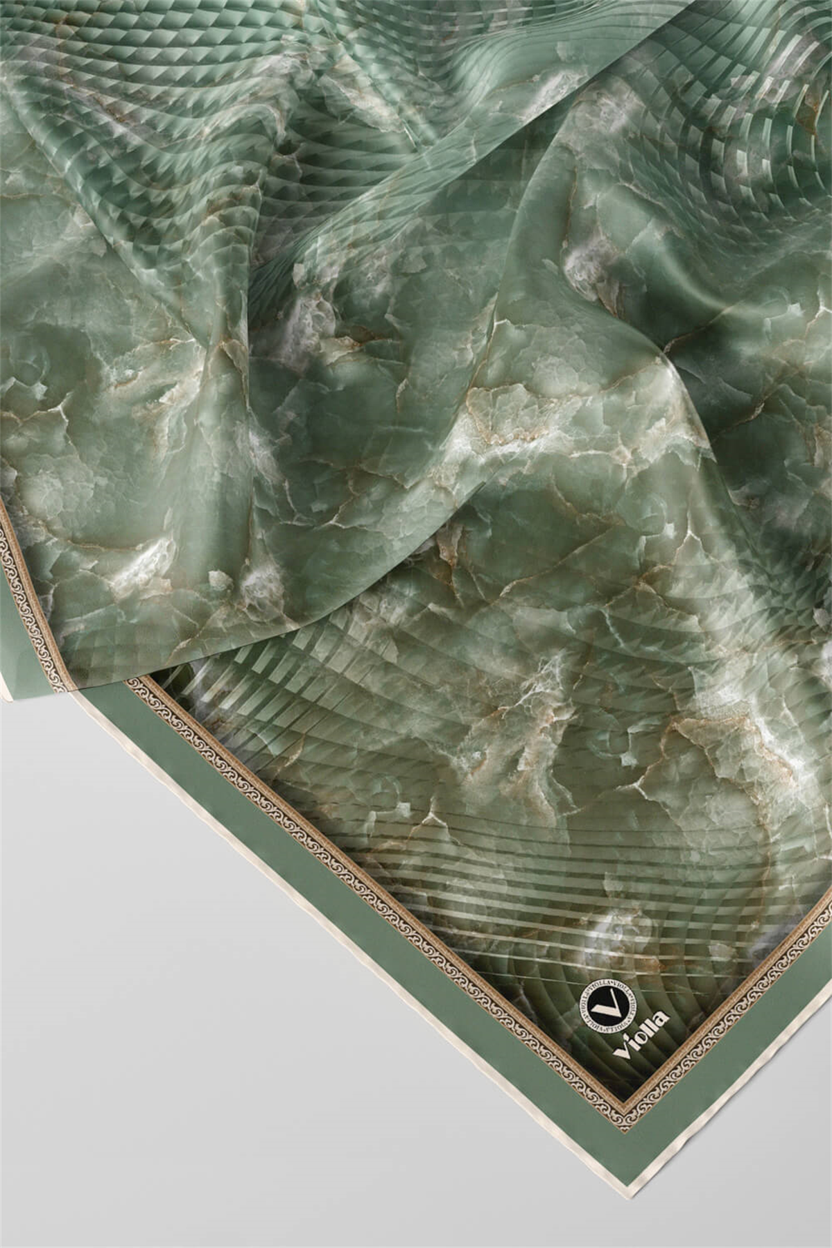 Twill Batik Desenli Mint Yeşili Renkli 90x90 Eşarp (İpek İçermez) Kenar Dikiş Şekli El Dikişli