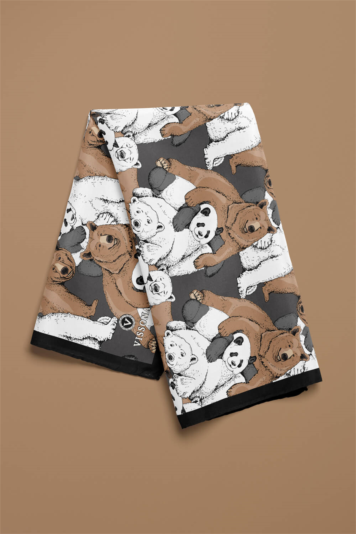 %100 İPEK AYI DESENLİ KADIN BANDANA 50X50