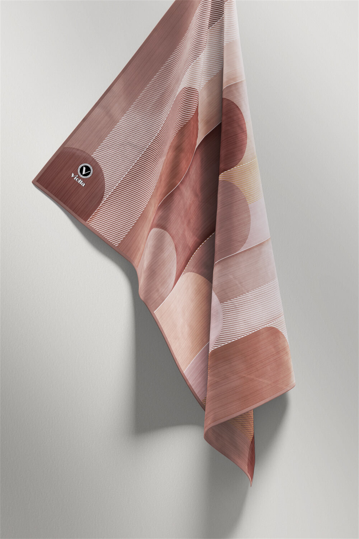Twill Geometrik Desenli Somon Renkli 90x90 Eşarp (İpek İçermez) Kenar Dikiş Şekli El Dikişli