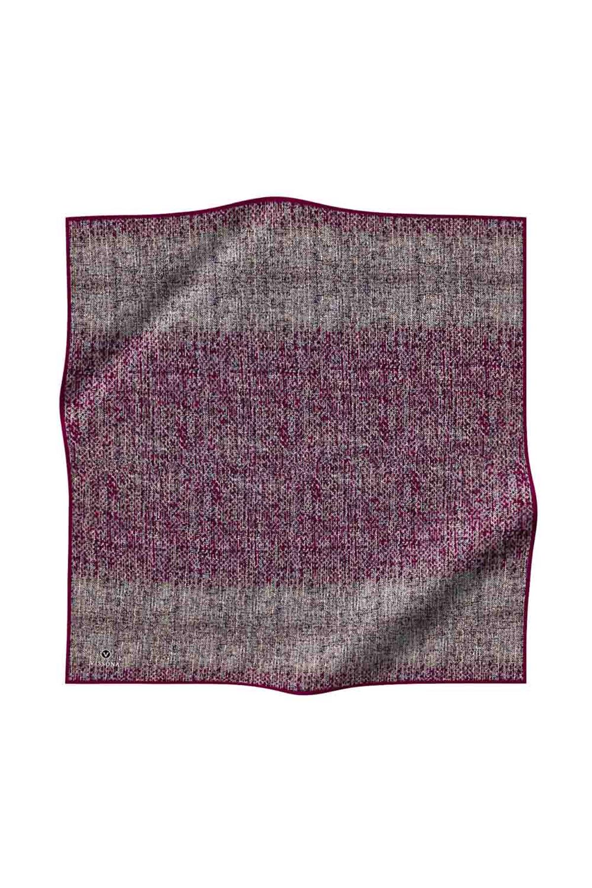 %100 Twill İpek Dokulu Desen Bordo - Camel Renkli 90x90 Eşarp Kenar Dikiş Şekli El Dikişli
