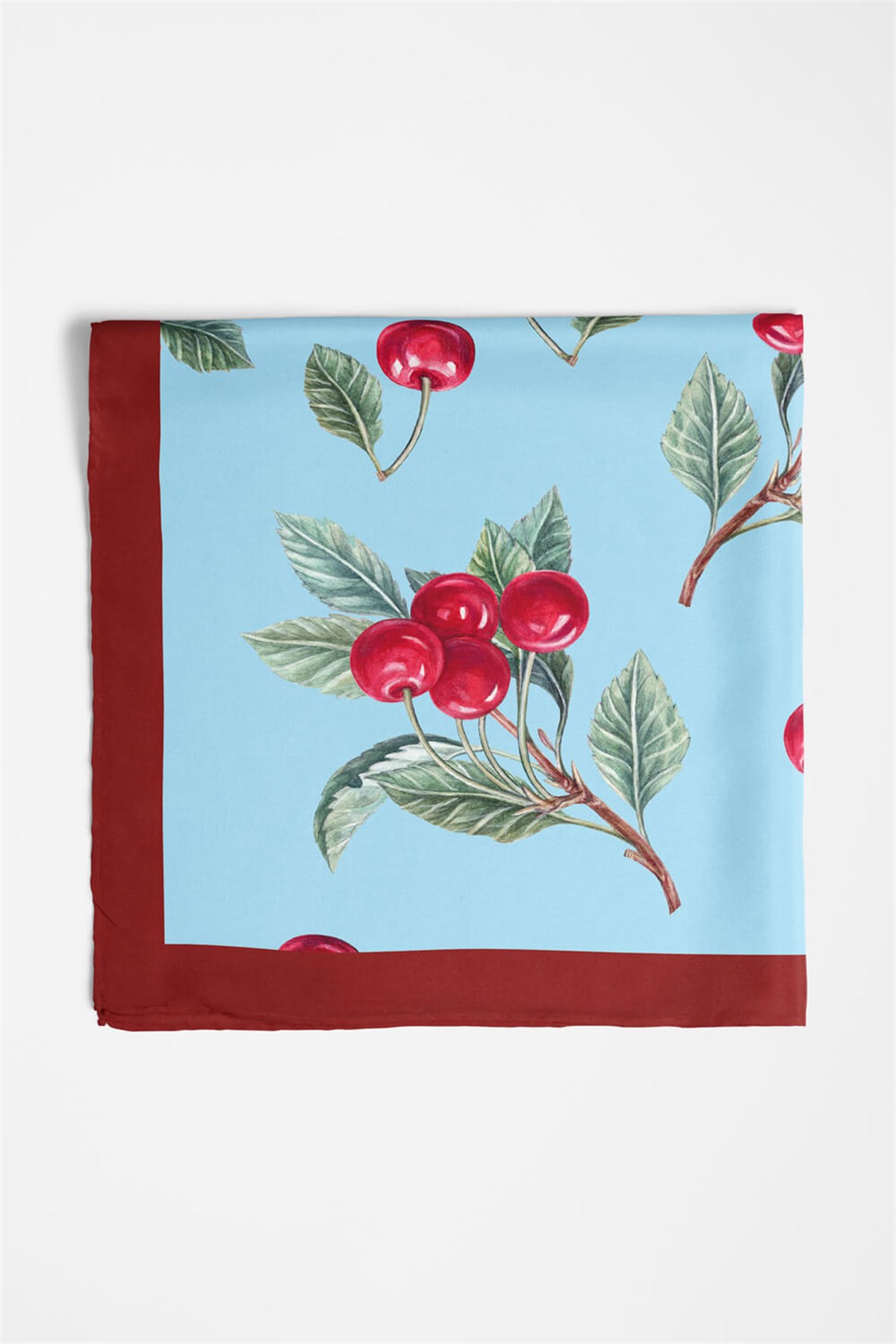 Violla B13 Kadın Kiraz Desenli Bandana 50x50 Kırmızı Yeşil DG0350-22 Snz