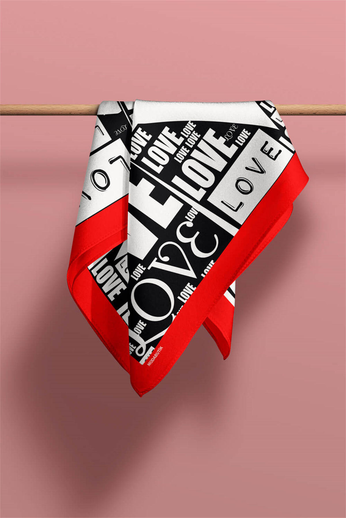 A30 Kadın Love Desenli Bandana 50x50 Siyah Beyaz DG0135-22