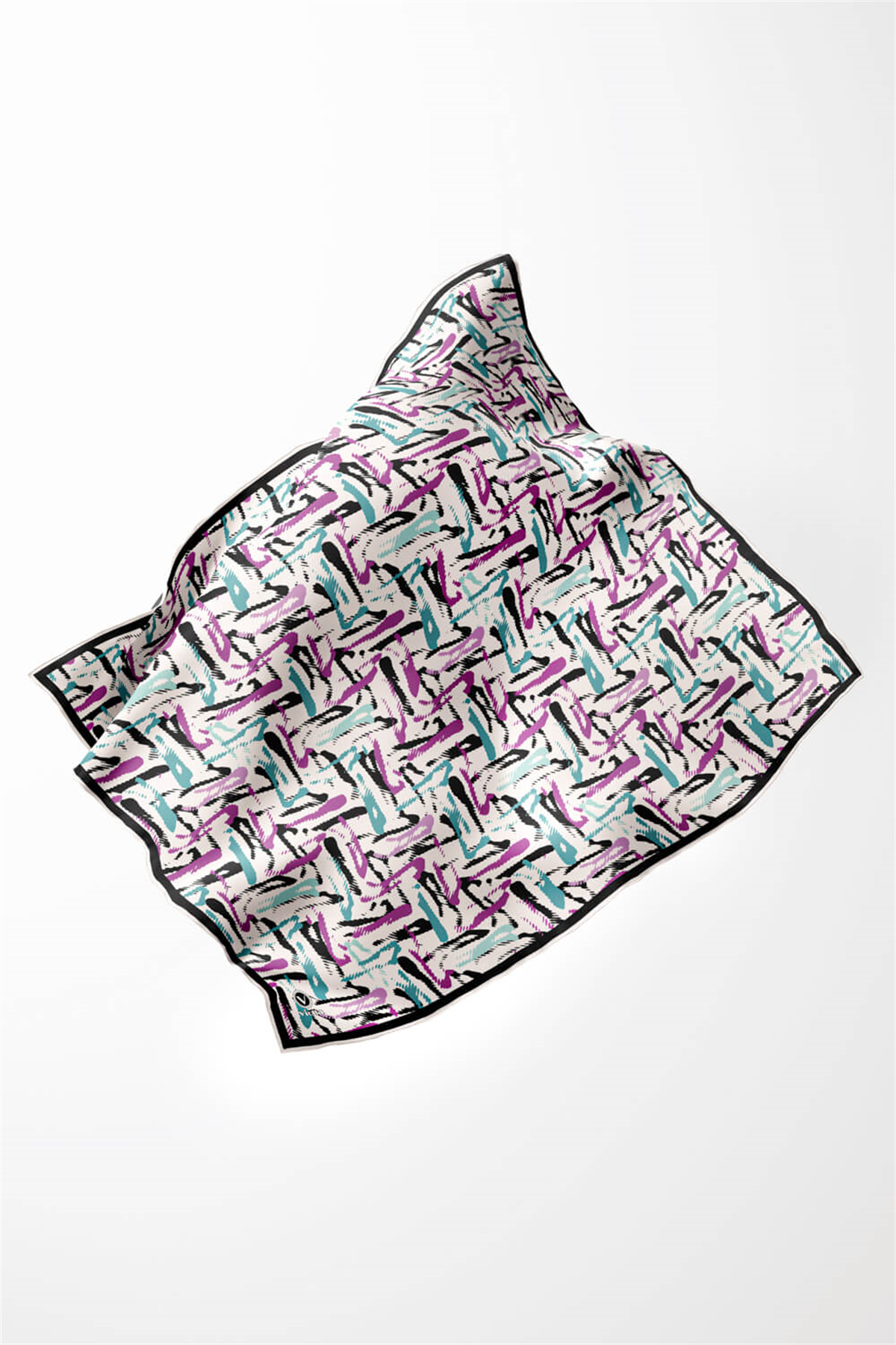 Twill Geometrik Desenli Mürdüm - Petrol Yeşili Renkli 90x90 Eşarp (İpek İçermez) Dikim Şekli : El Dikişi