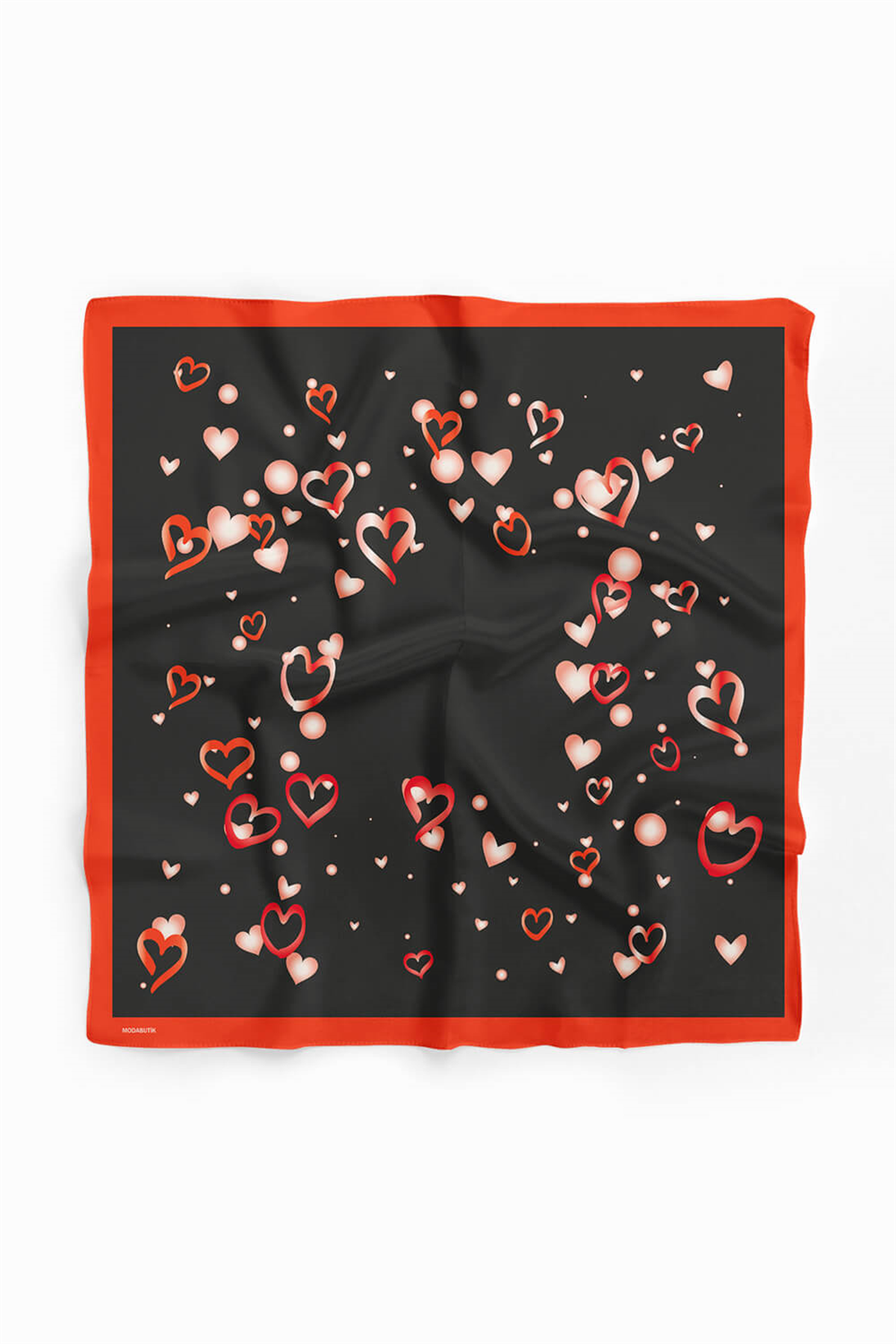 V18 Kadın Kalp Desenli Bandana 50x50 Siyah Kırmızı DG0450-22