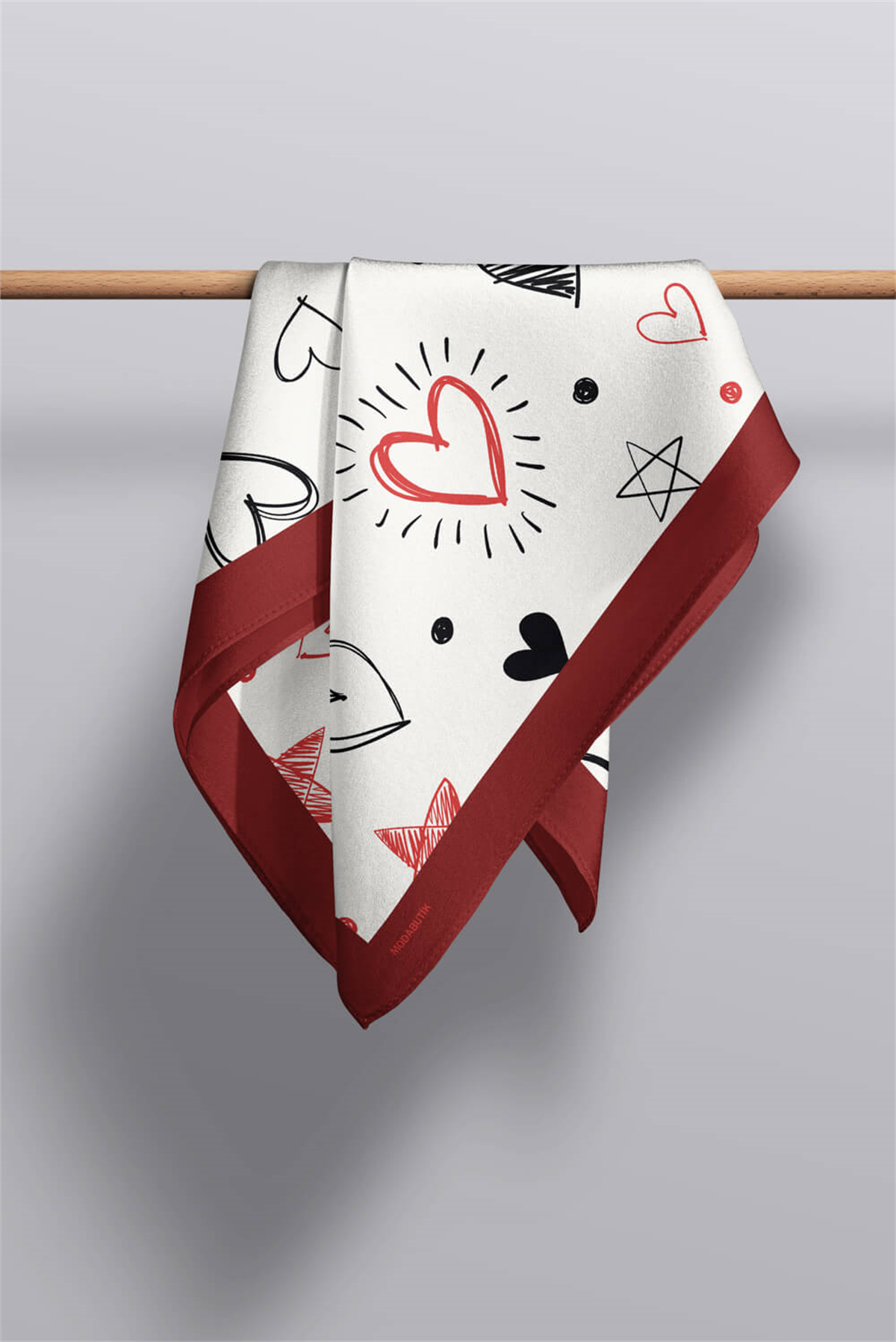 F54 Kadın Kalp Desenli Bandana 50x50 DG0459-22