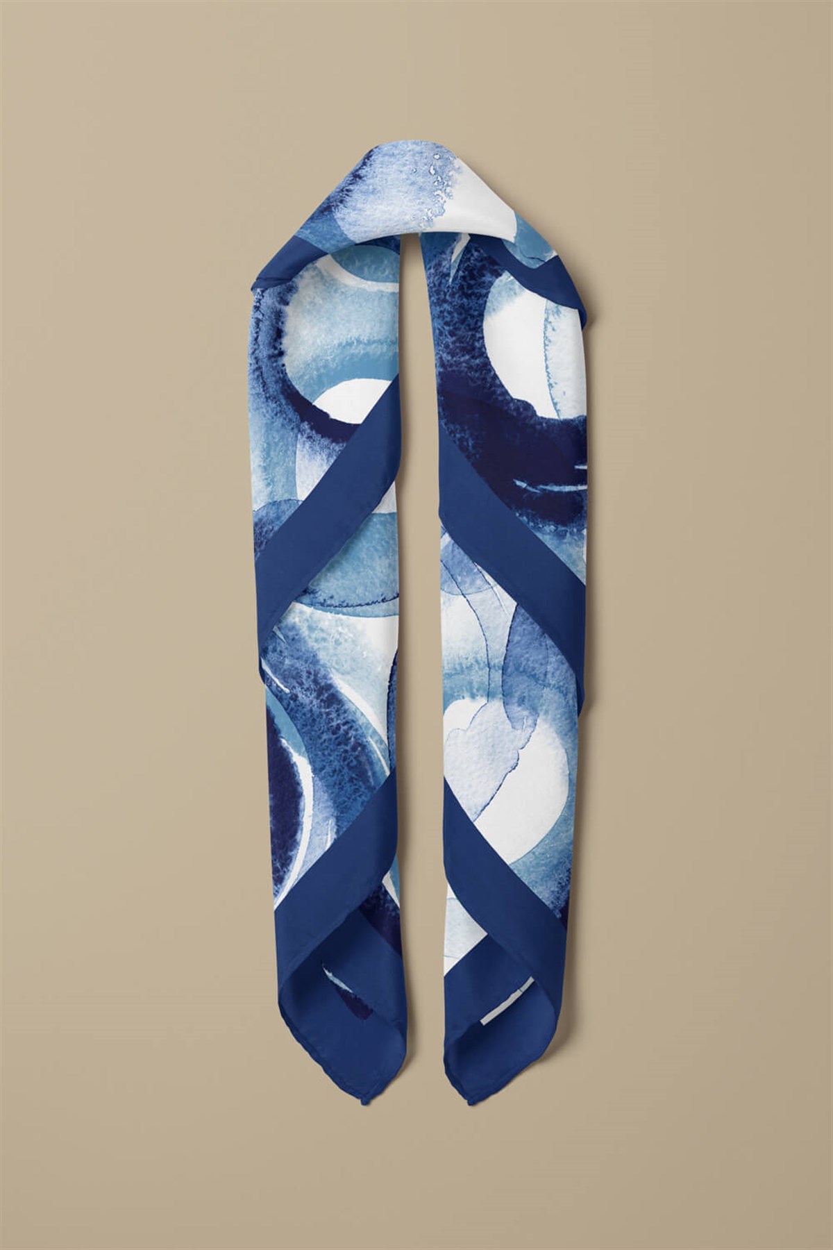 Kadın Halka Desenli Bandana 50x50 Mavi Beyaz DG0423-22