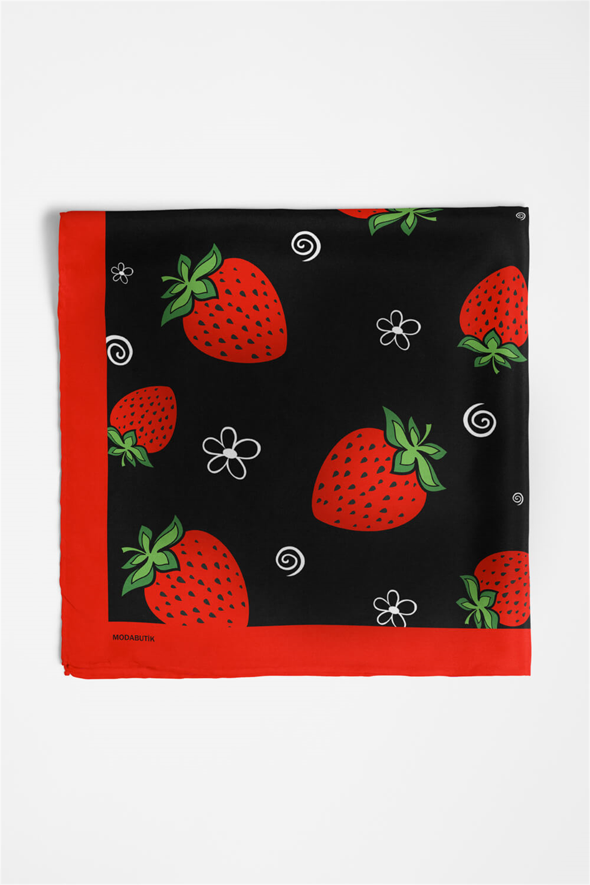 Kadın Çilek Desenli Bandana 50x50 Kırmızı Siyah DG0264-22