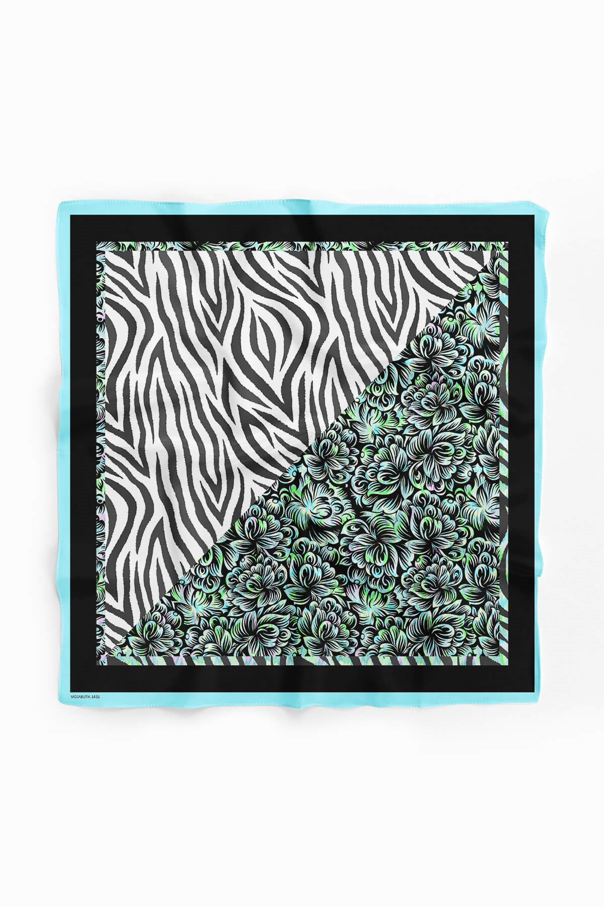 D60 Kadın Yeşil Zebra Desenli 50x50 Bandana HYL DG01431-22