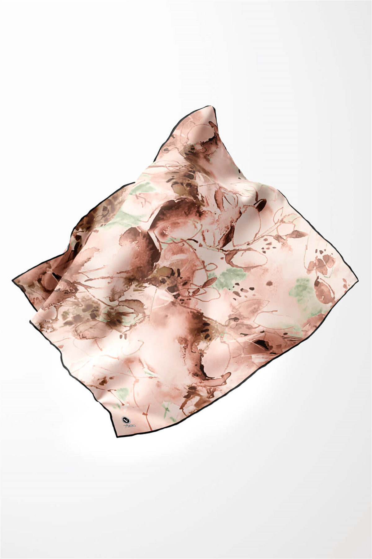 Twill Batik Çiçek Desenli Somon Renkli 90x90 Eşarp (İpek İçermez) Kenar Dikiş Şekli El Dikişli