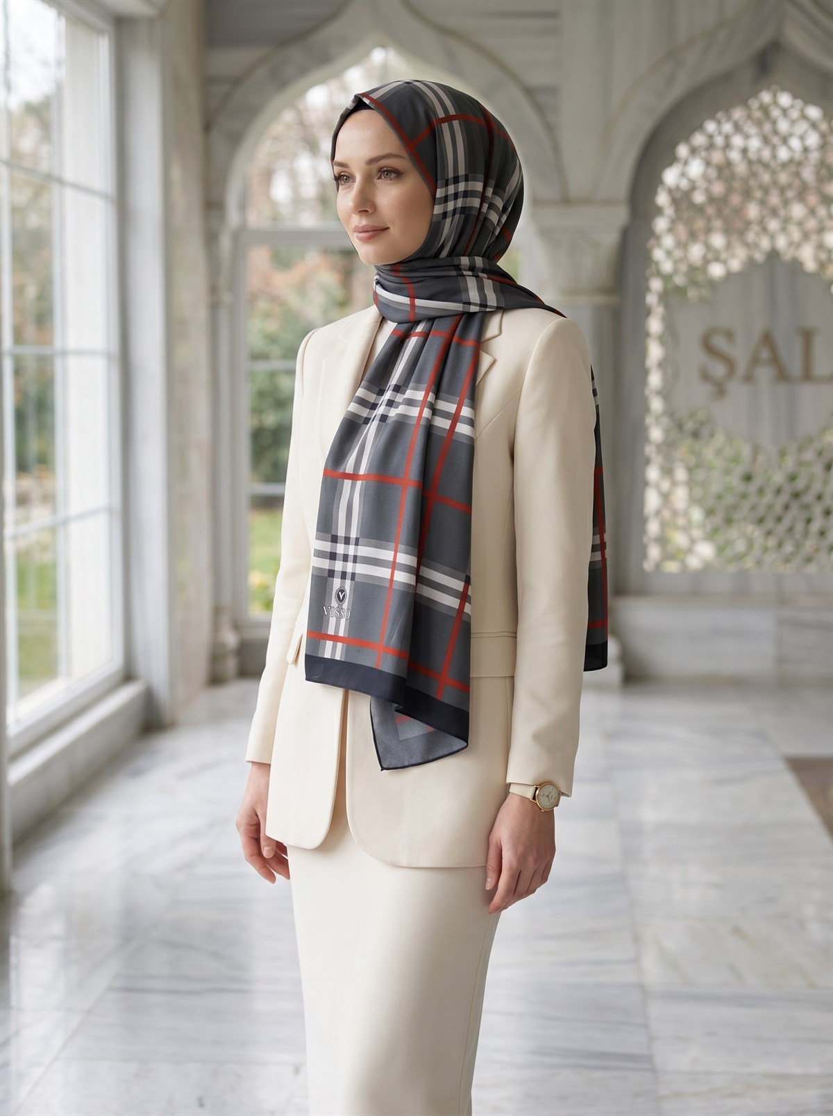KREP EKOSE DESENLİ SİYAH RENKLİ 75X195 KIRIŞMAZ ŞAL