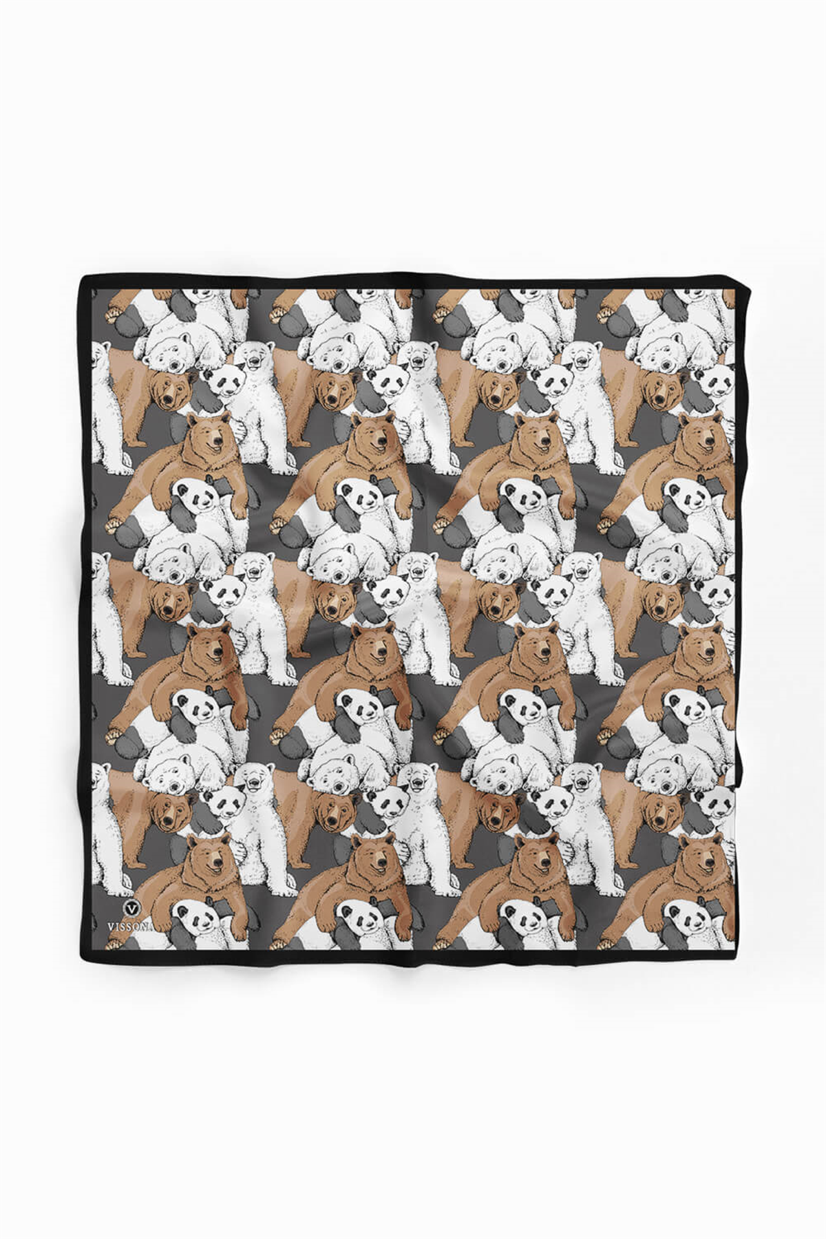 %100 İPEK AYI DESENLİ KADIN BANDANA 50X50