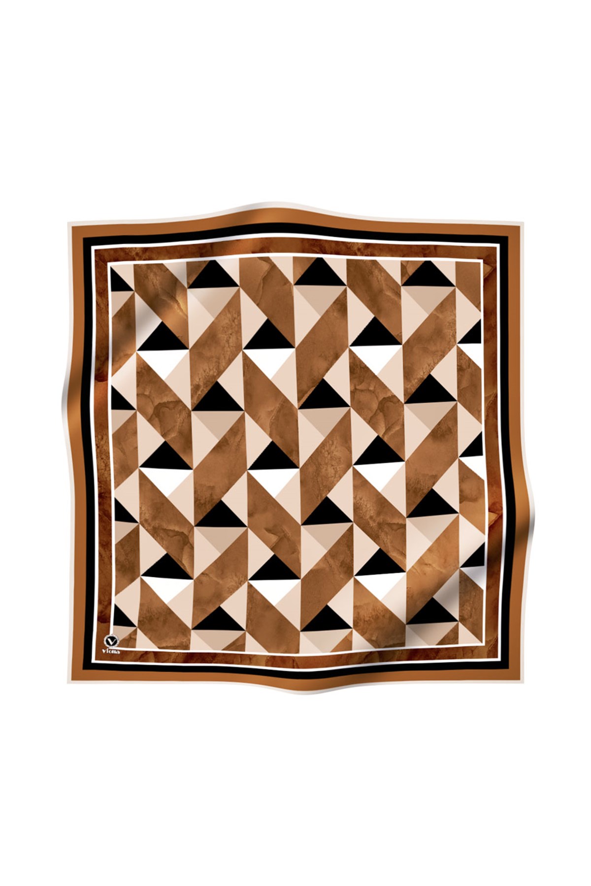 Twill Geometrik Desenli Hardal Renkli 90x90 Eşarp (İpek İçermez) Kenar Dikiş Şekli El Dikişli